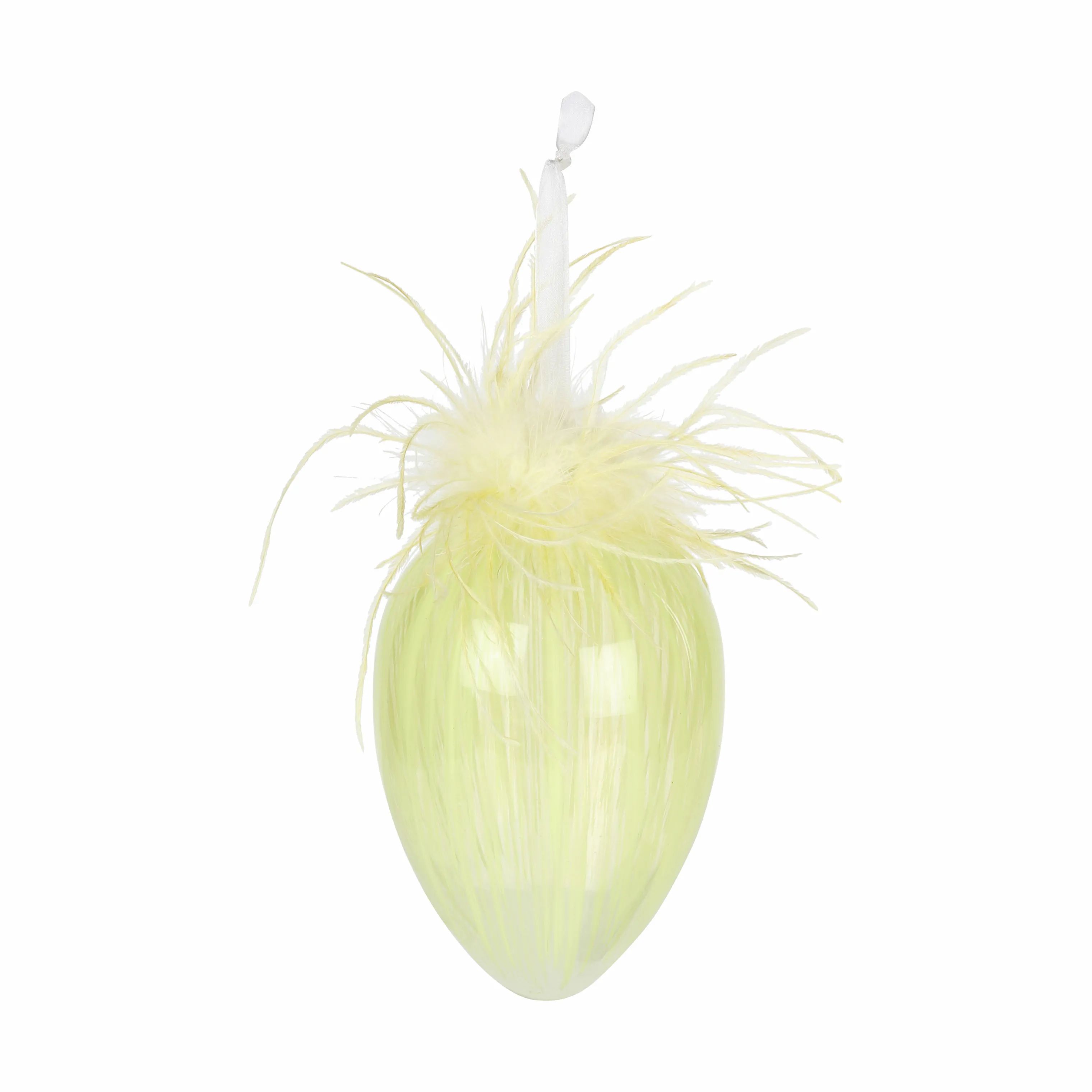 CASA Living Påskeæg og ophæng Påske 2020 Glasæg m. fjer i Klar/gul, 17 cm, 1