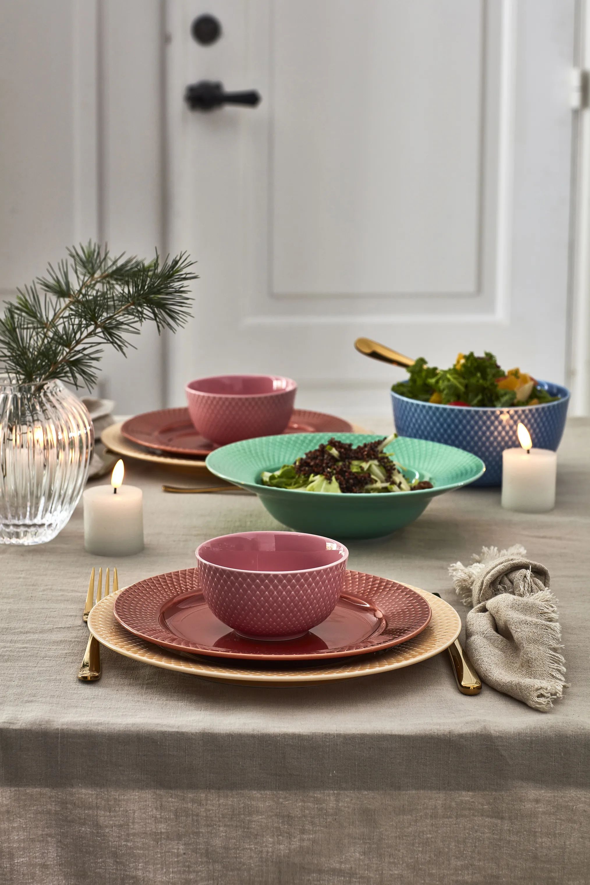 Lyngby Porcelæn Serveringsskåle Rhombe Color Skål i Rosa, 11 cm, 6
