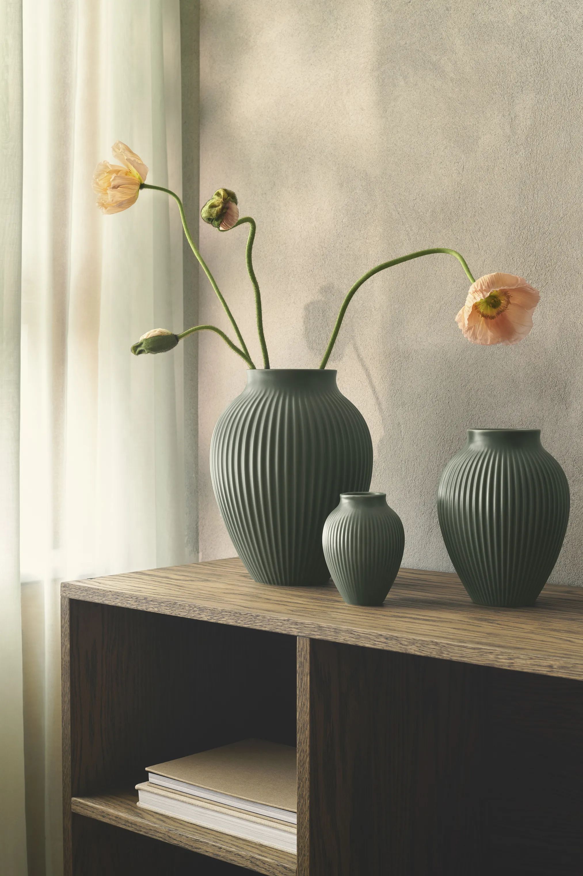 Knabstrup Keramik Vaser Riller Vase i ripple mat celadon green, 14 cm, 2