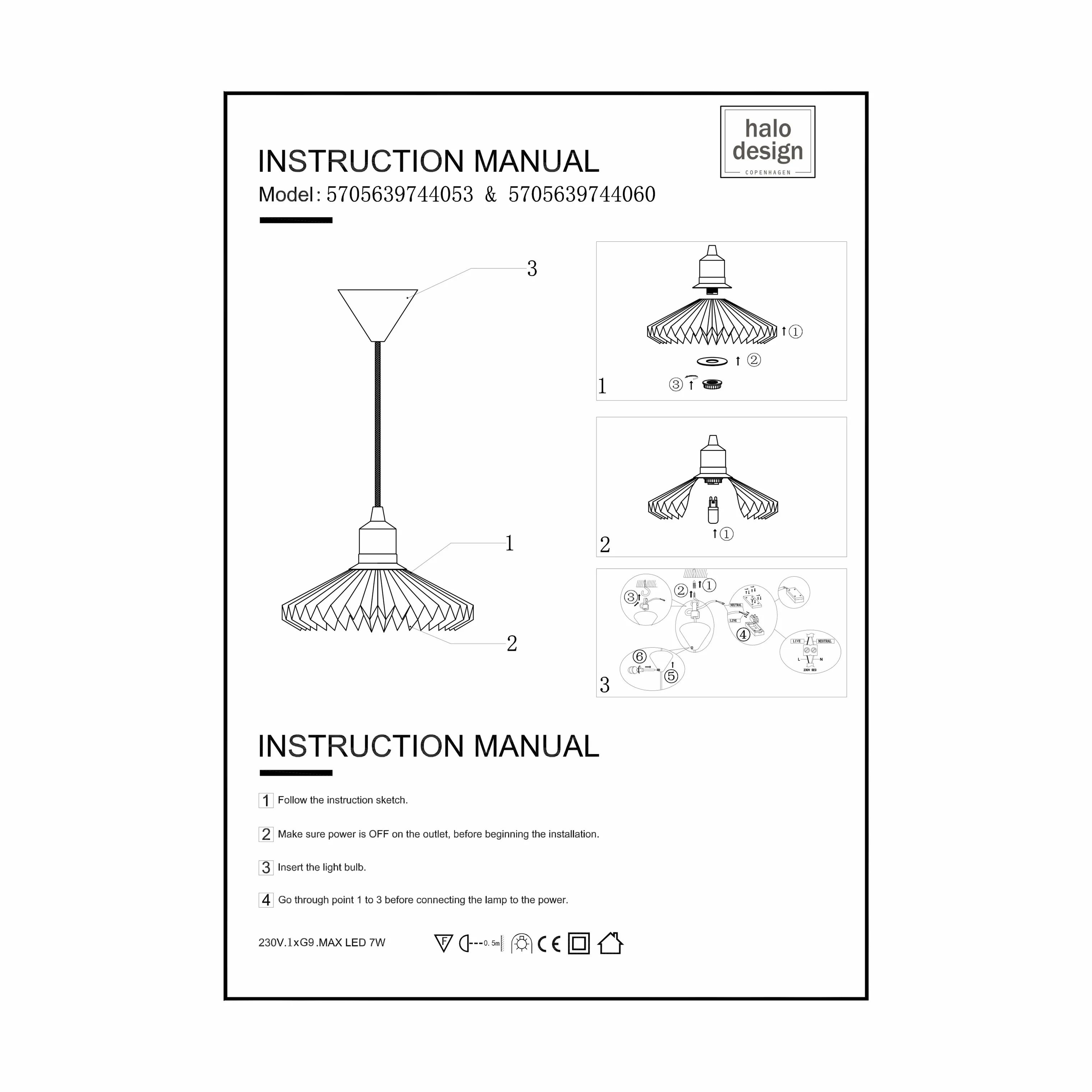 Halo Design Pendler Paris Pendel i Hvid, 24 cm, 3