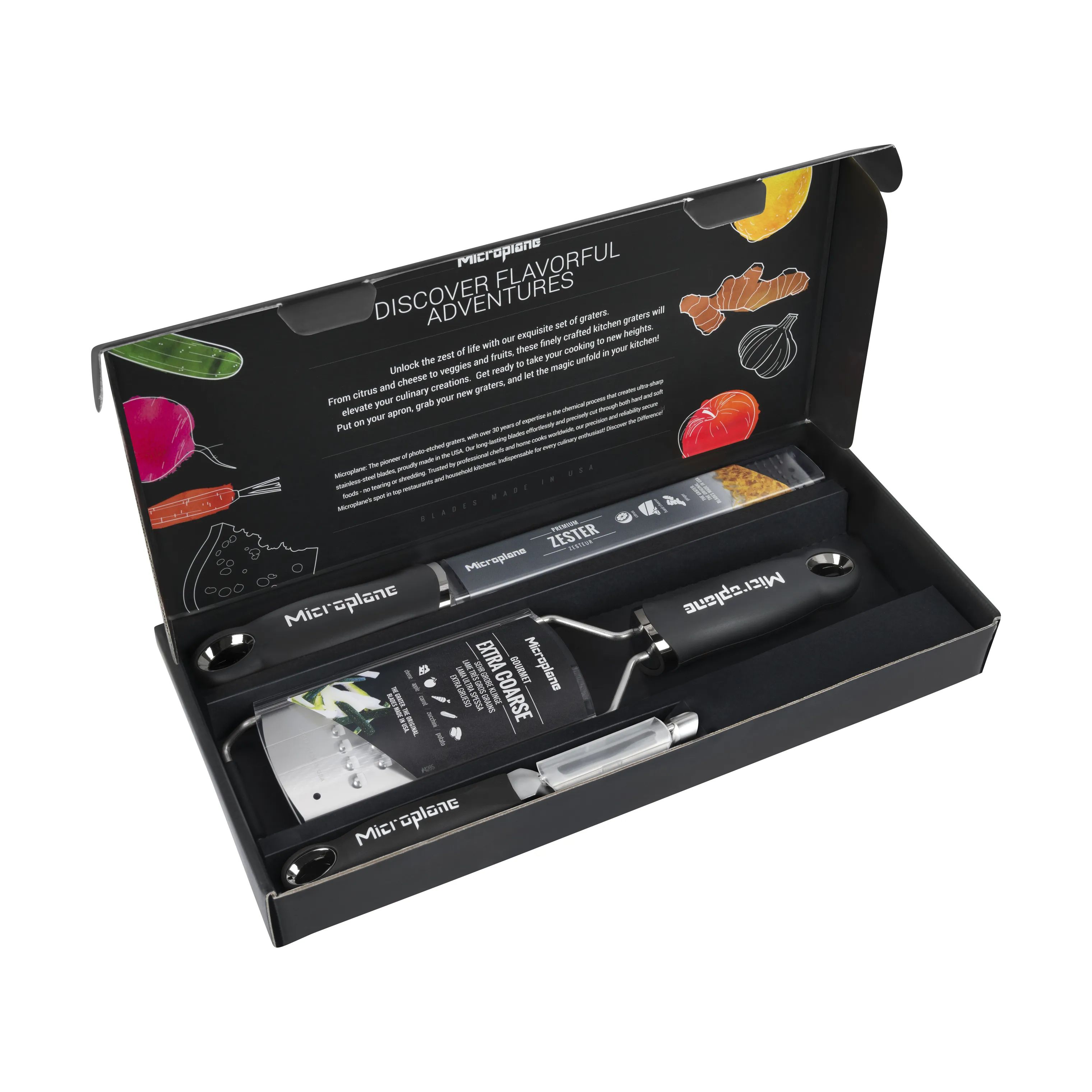 Microplane Rivejern Gourmet Series Rivesæt - 3 dele i Sort, 7