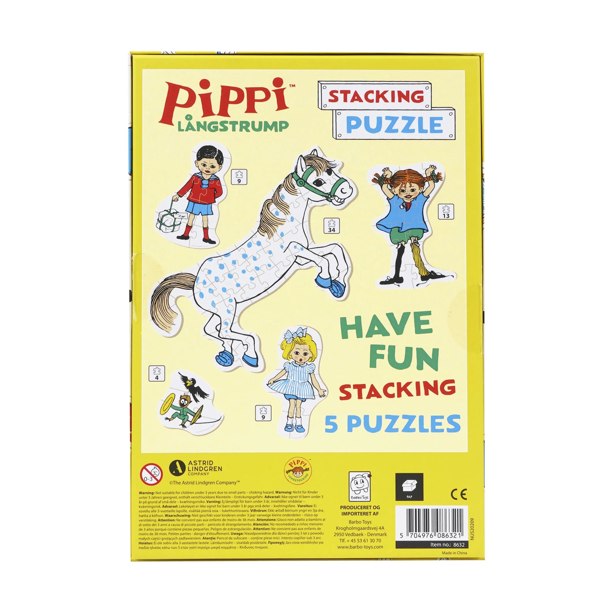 Barbo Toys Spil Pippi Langstrømpe Pippi Langstrømpe Stablepuslespil - 5 stk. i Multifarvet, 4