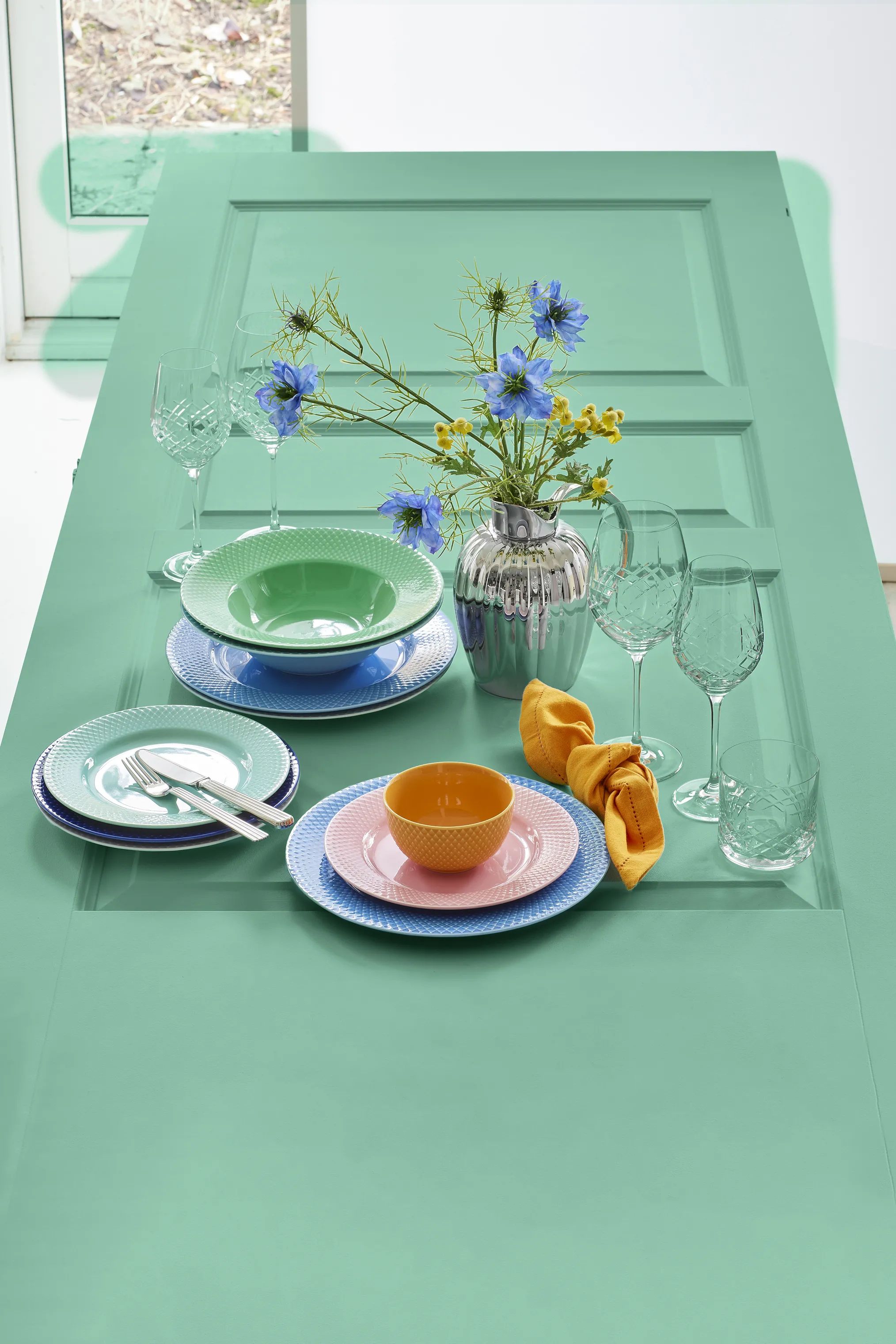 Lyngby Porcelæn Dybe tallerkener Rhombe Color Rhombe Dyb Tallerken i turkis, 24,5 cm, 2