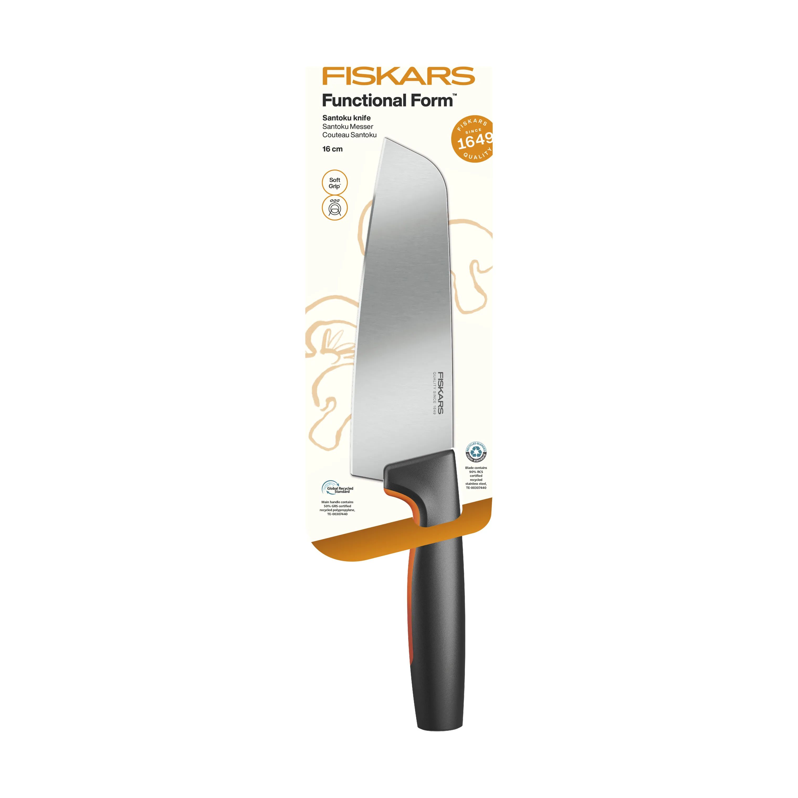 Fiskars Santokuknive Functional Form Santokukniv i Sort/Orange, 4