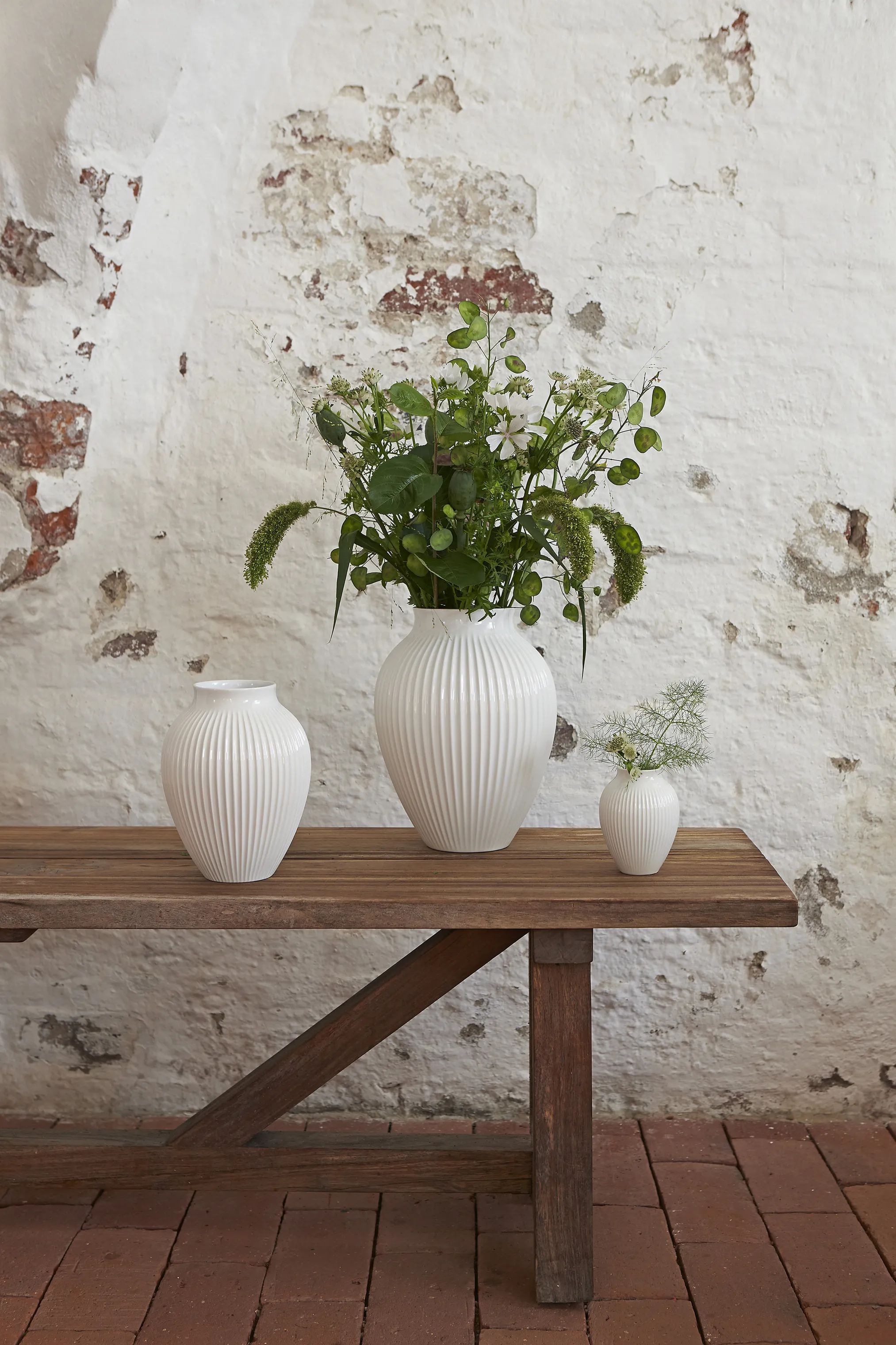 Knabstrup Keramik Vaser Riller Vase i Hvid riller, 27 cm, 2
