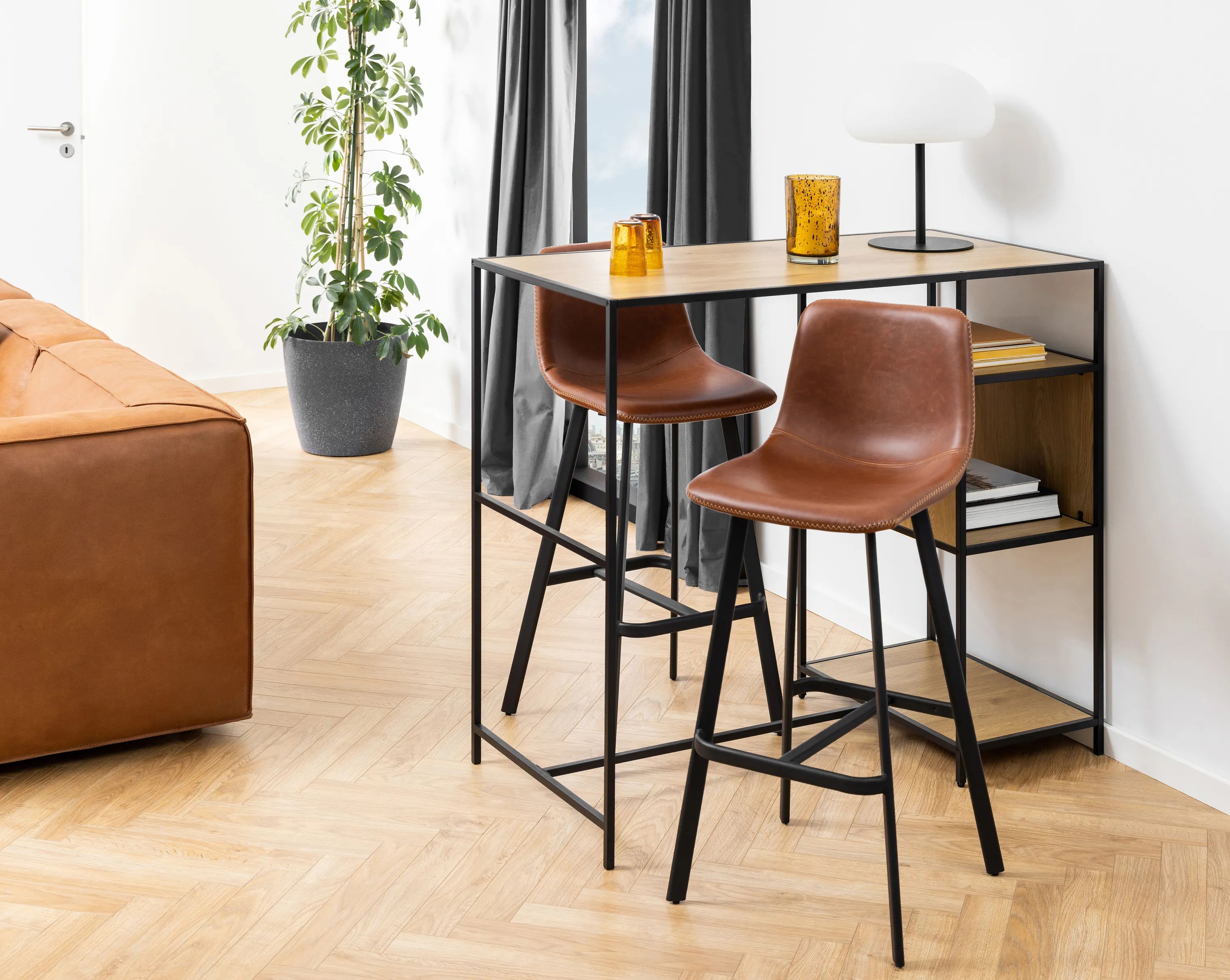 CASA Living Barstole Oregon Barstol - 2 stk i cognac/sort/beige, 2