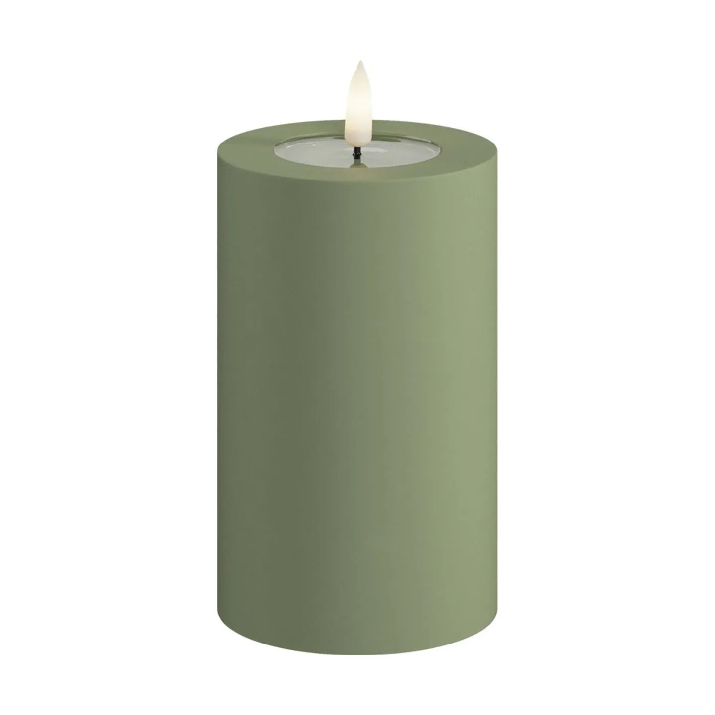 Deluxe Homeart LED-lys Real Flame LED Udendørs Bloklys i Støvet Grøn, H12,5 x Ø7,5 cm, 1