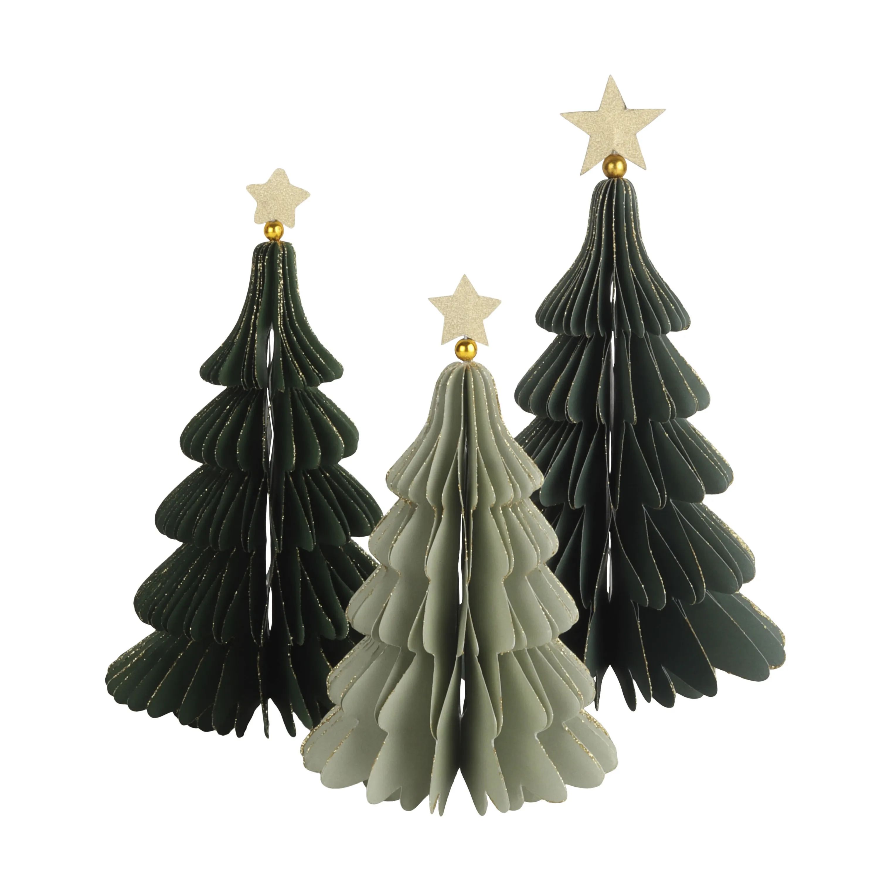 Casa Christmas Julefigurer Papir juletræ i Mørkegrøn, 17,5 cm, 3