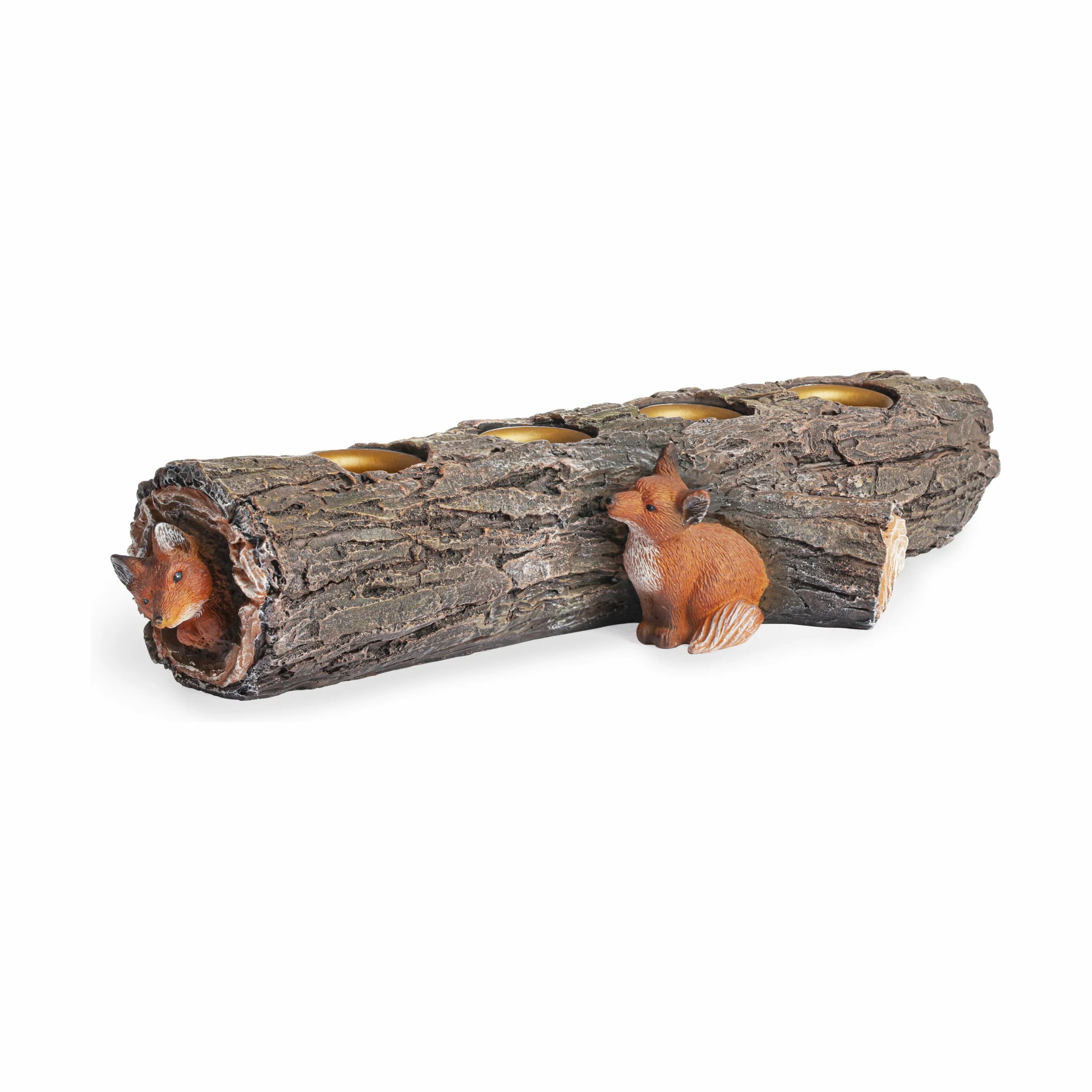 Lykketrold Jule- og adventsstager Familien Grandam Adventsstage - Træstamme i brun, 27 cm, 1