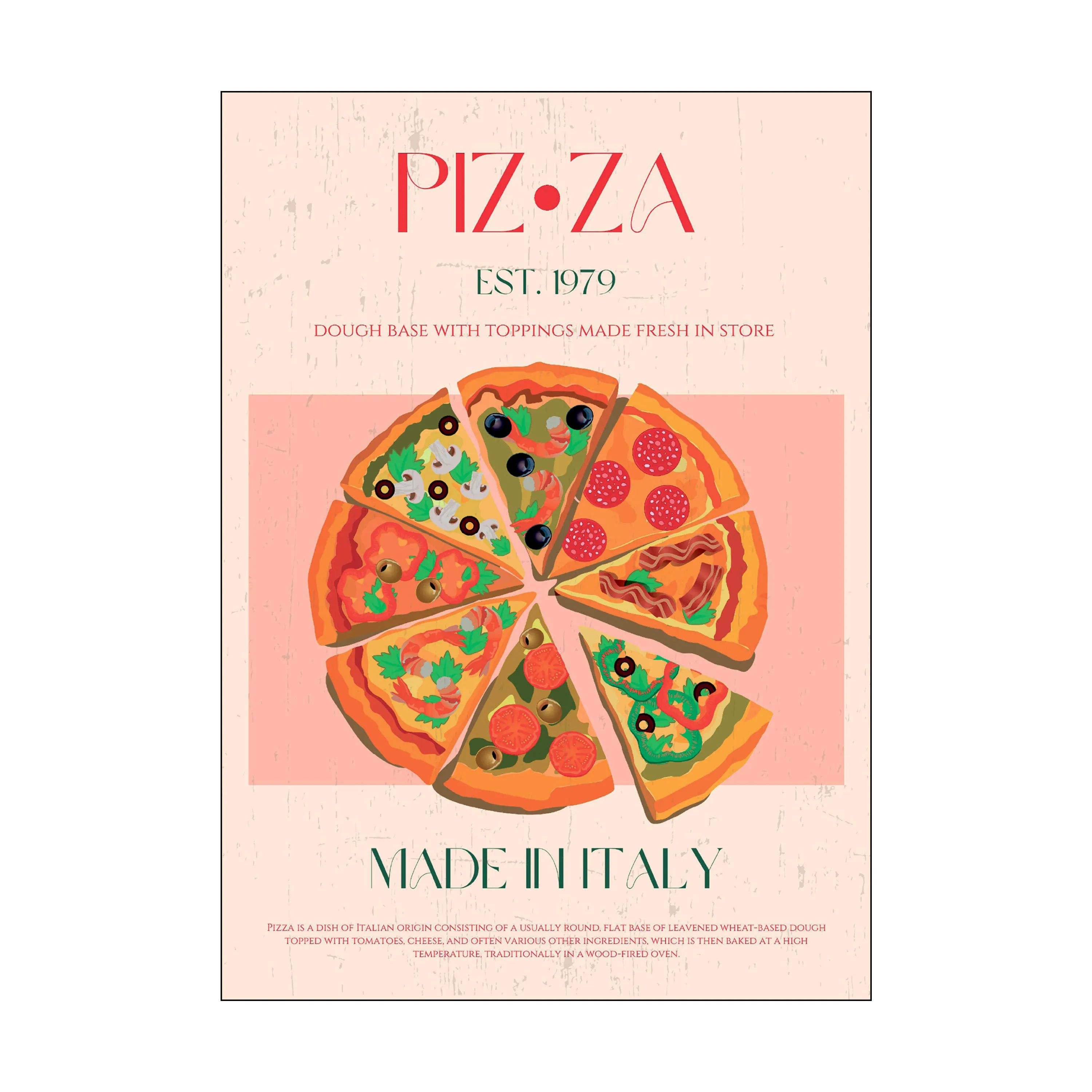 Poster&Frame Plakater Plakat - Pizza i Multifarvet, B50 x L70 cm, 1