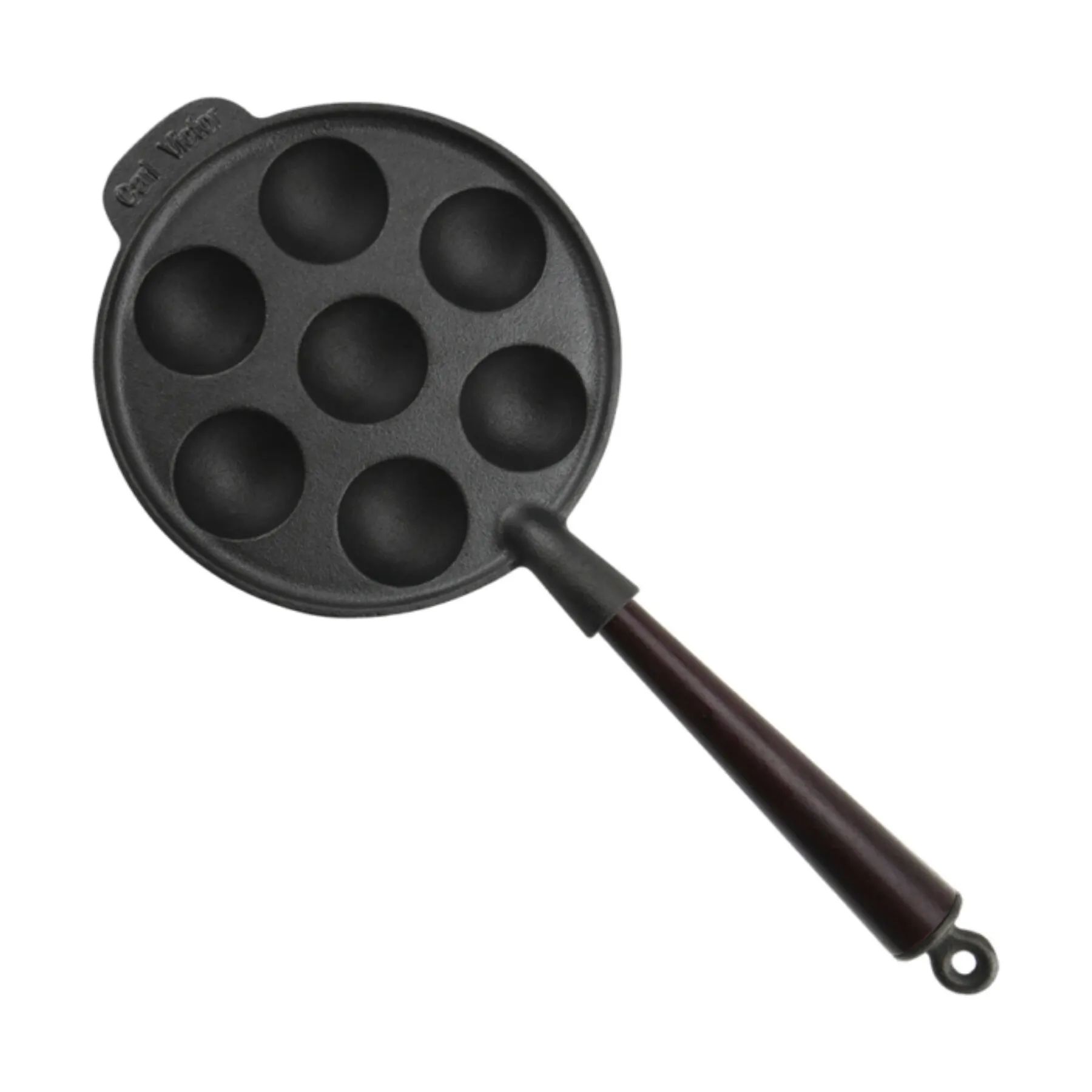 Carl Victor Æbleskivepander Æbleskivepande i Støbejern, Træ, 2