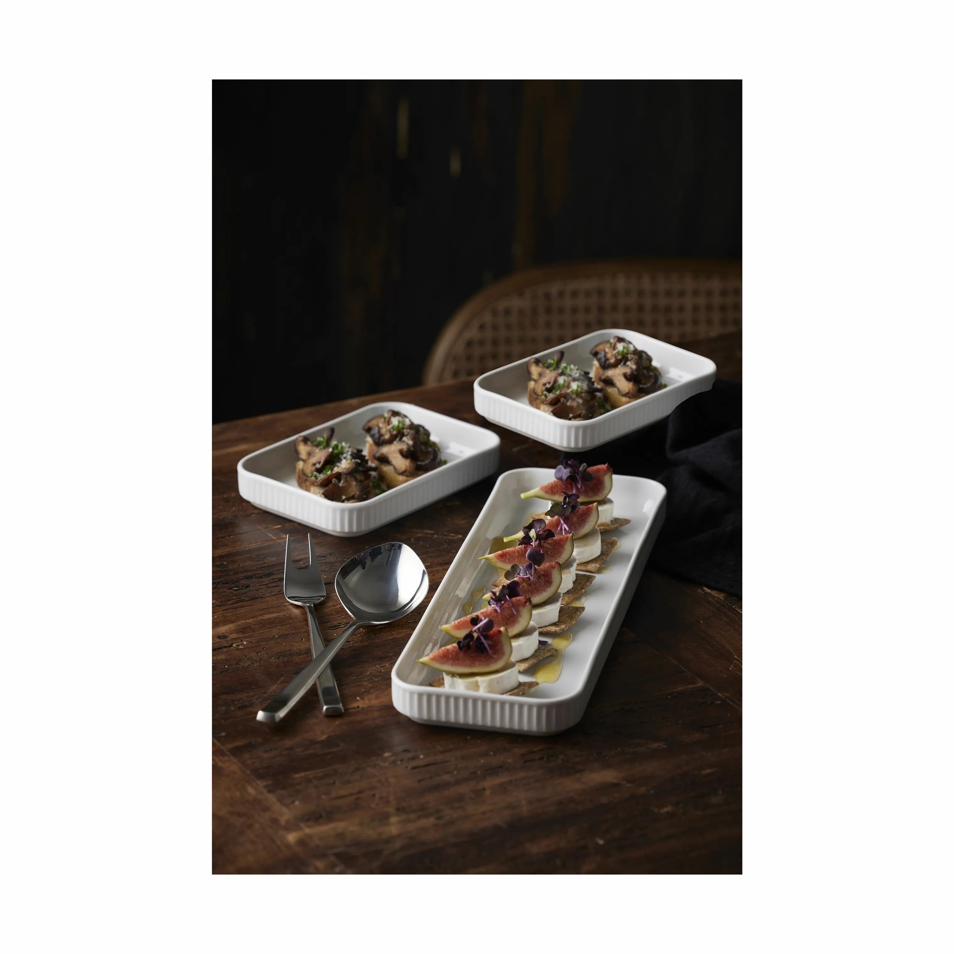 Pillivuyt Serveringsfade Plissé Tapasfad i Hvid, B12 x L36 cm, 4