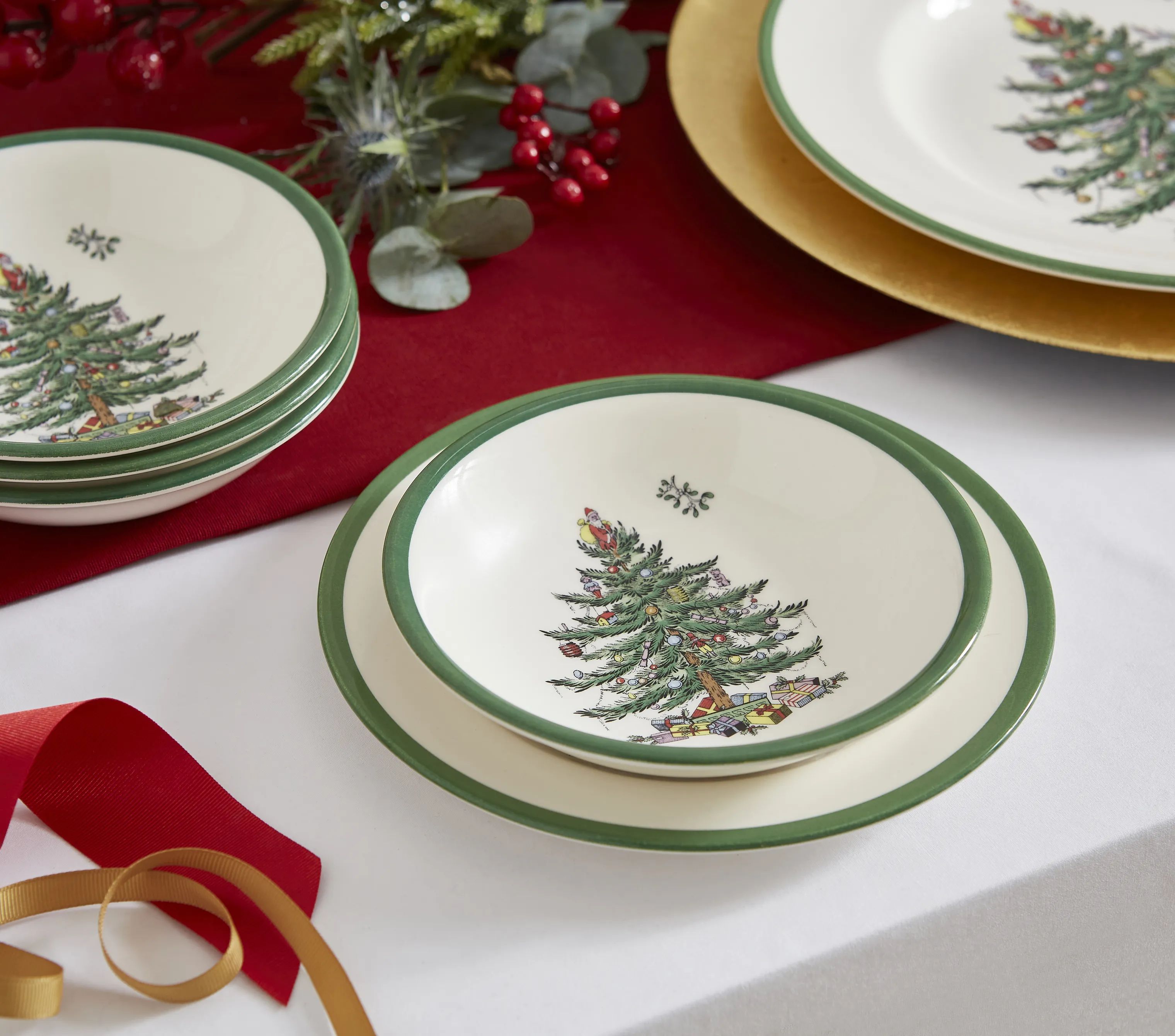 Spode Dybe tallerkener Christmas Tree Dyb Tallerken i Hvid/grøn/rød, 2