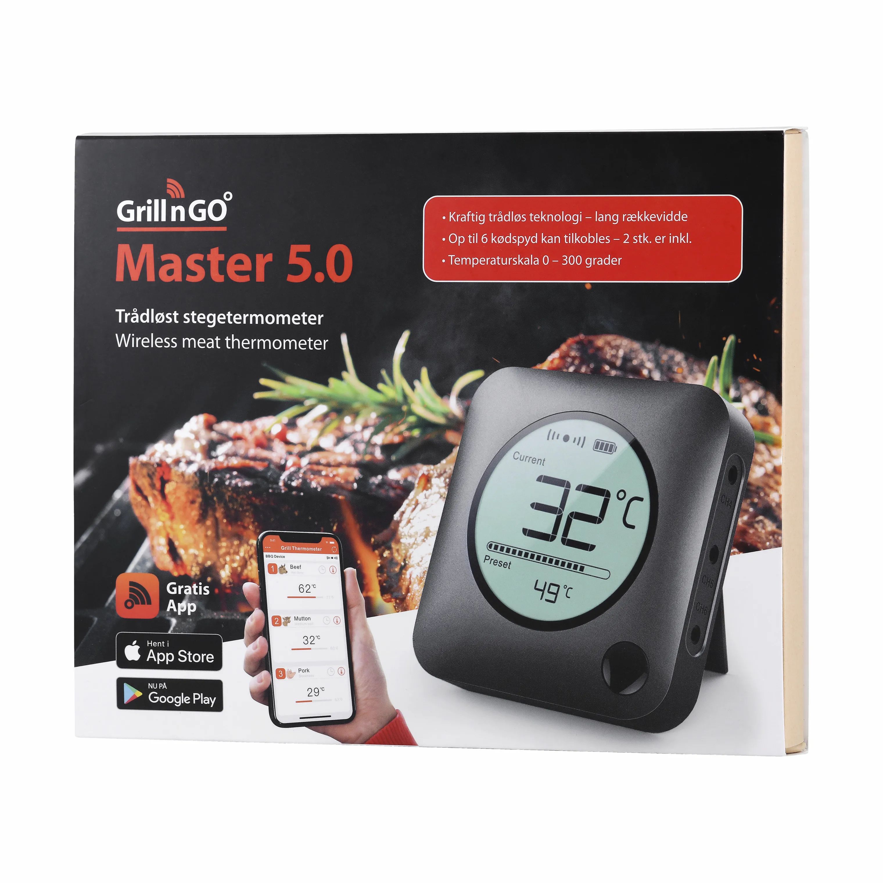 GRILL'N'GO Stegetermometre Master 5.0 Stegetermometer i Sort, 3