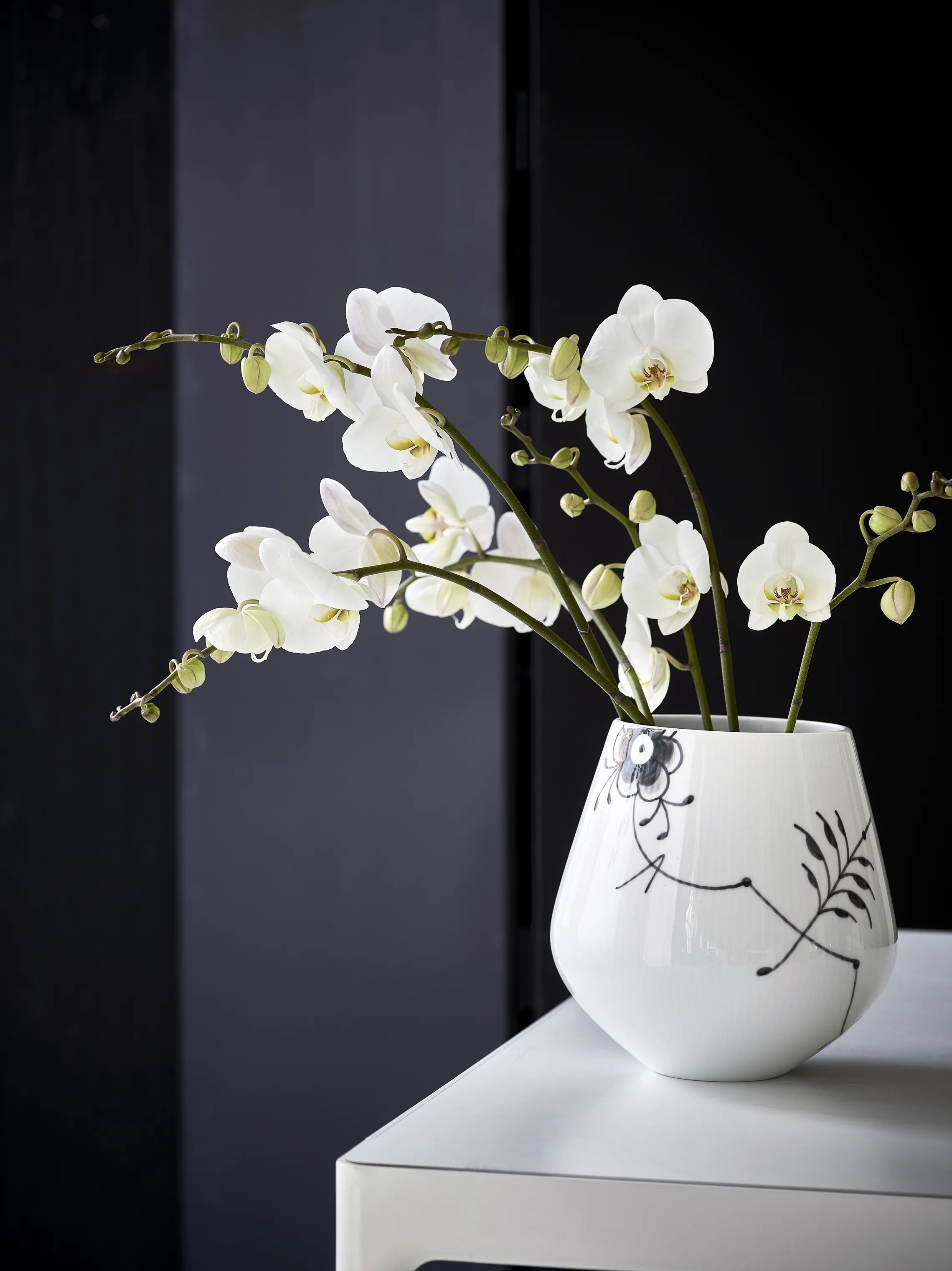 Royal Copenhagen Vaser Sort Mega Riflet Vase i Sort/hvid, 21 cm, 2
