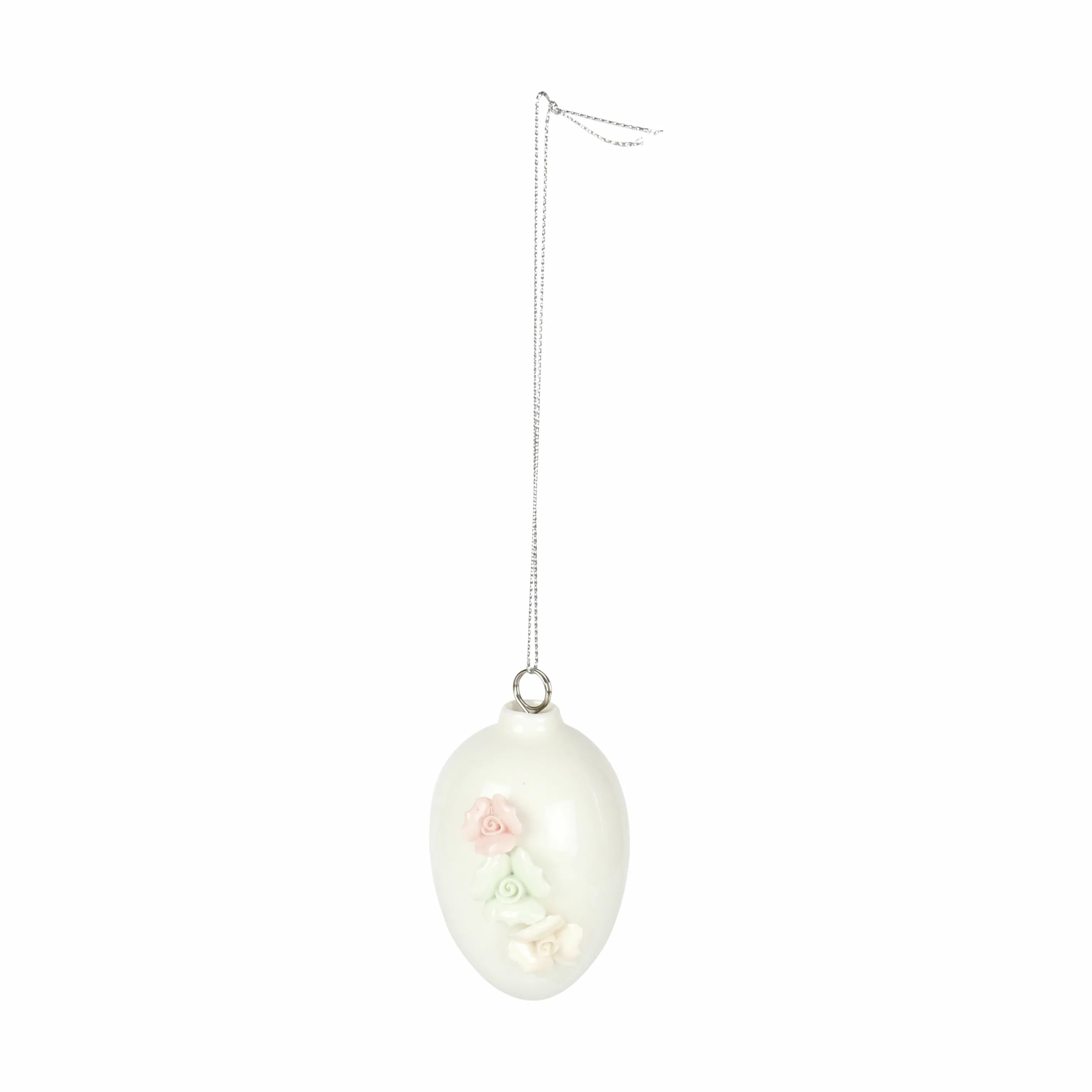 CASA Living Påskeæg og ophæng Påske 2020 Påskeæg i hvid med rosa og grøn, 6,5 cm, 1
