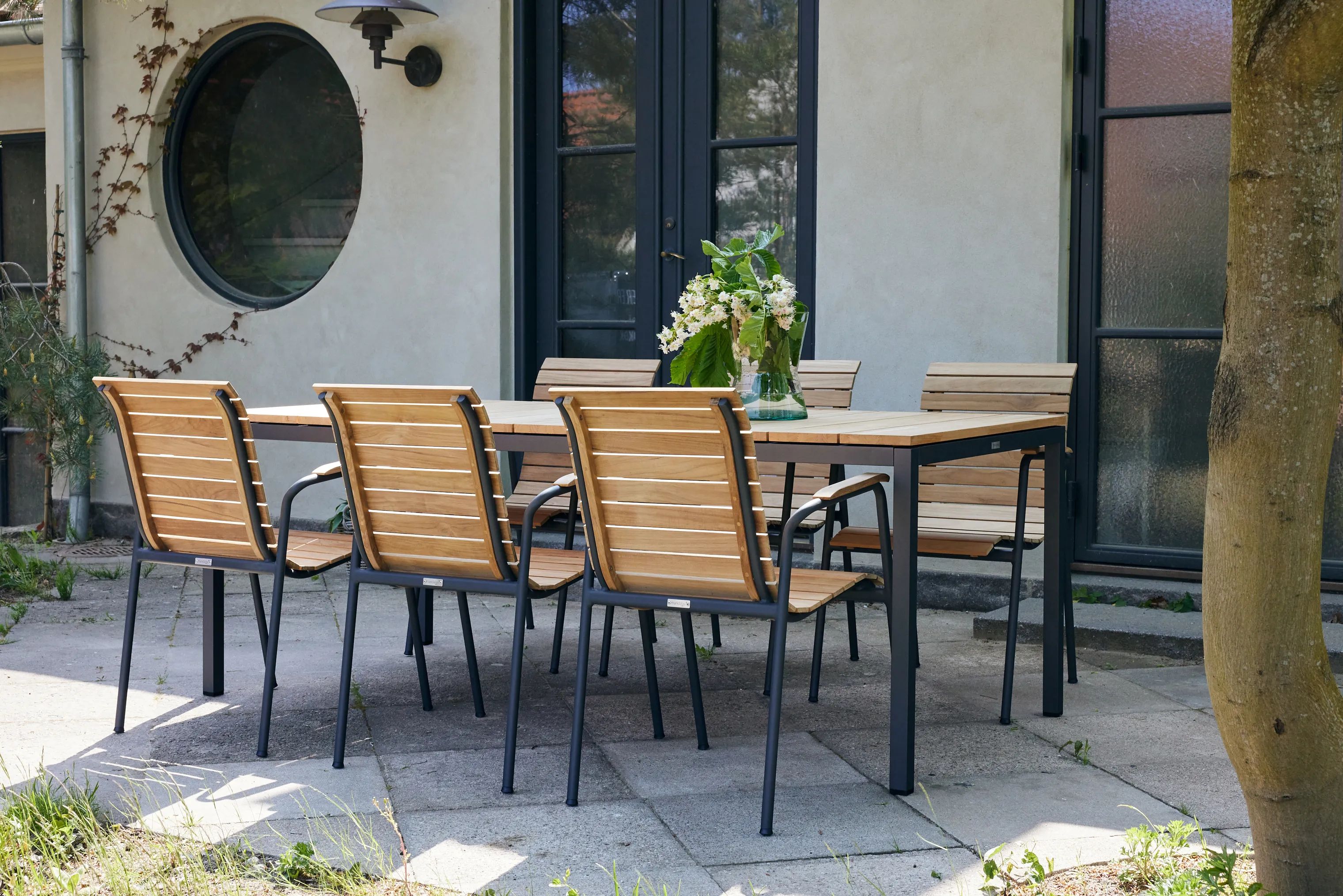 Mandalay Havemøbelsæt Toscana & Bellevue Havemøbelsæt - 7 dele i Antracit/Teak, 1 bord (L 197 cm)og 4 stole, 6