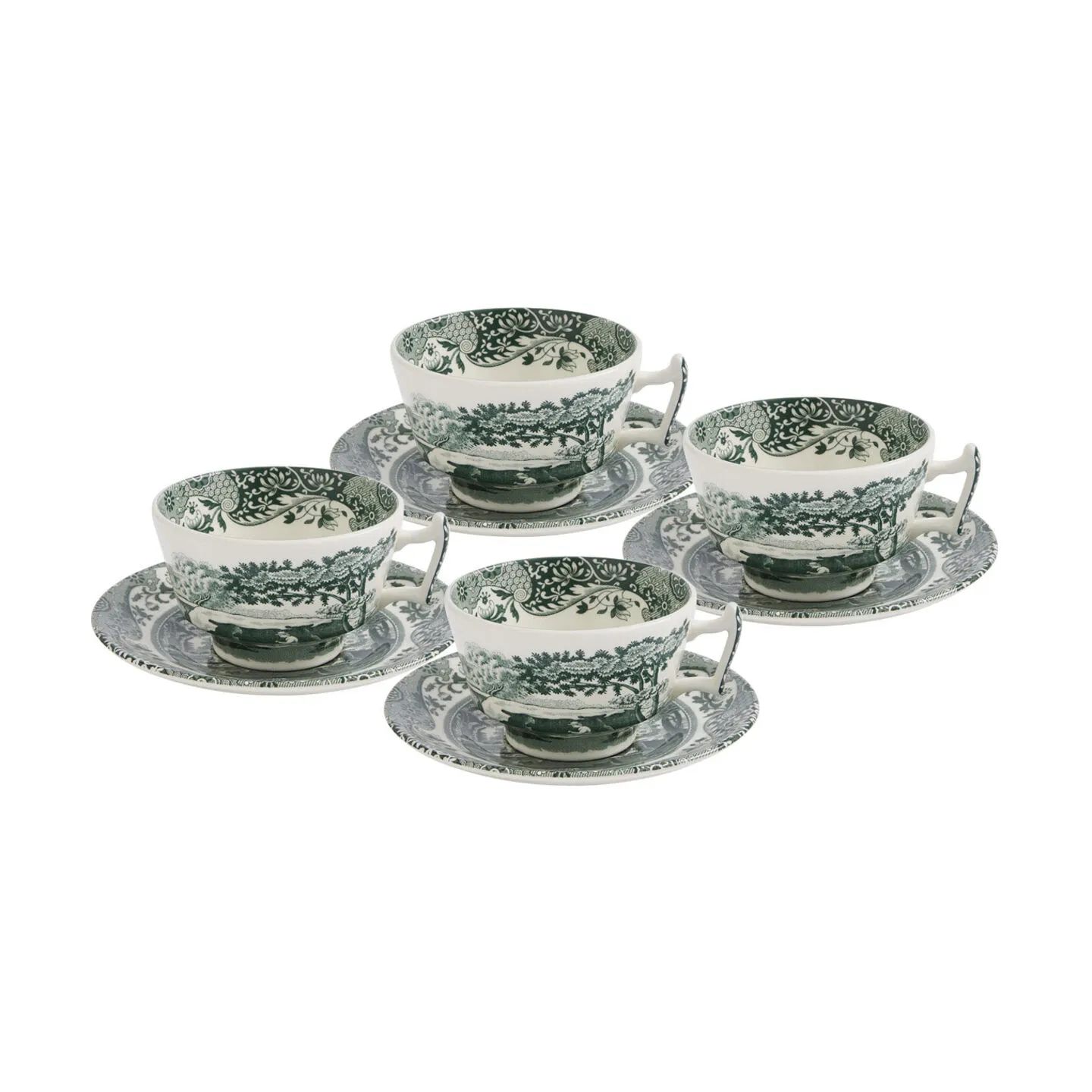 Spode Krus og kopper med hank Heritage Green Italian Tekop m. underkop - 4 stk. i Grøn/hvid, 1