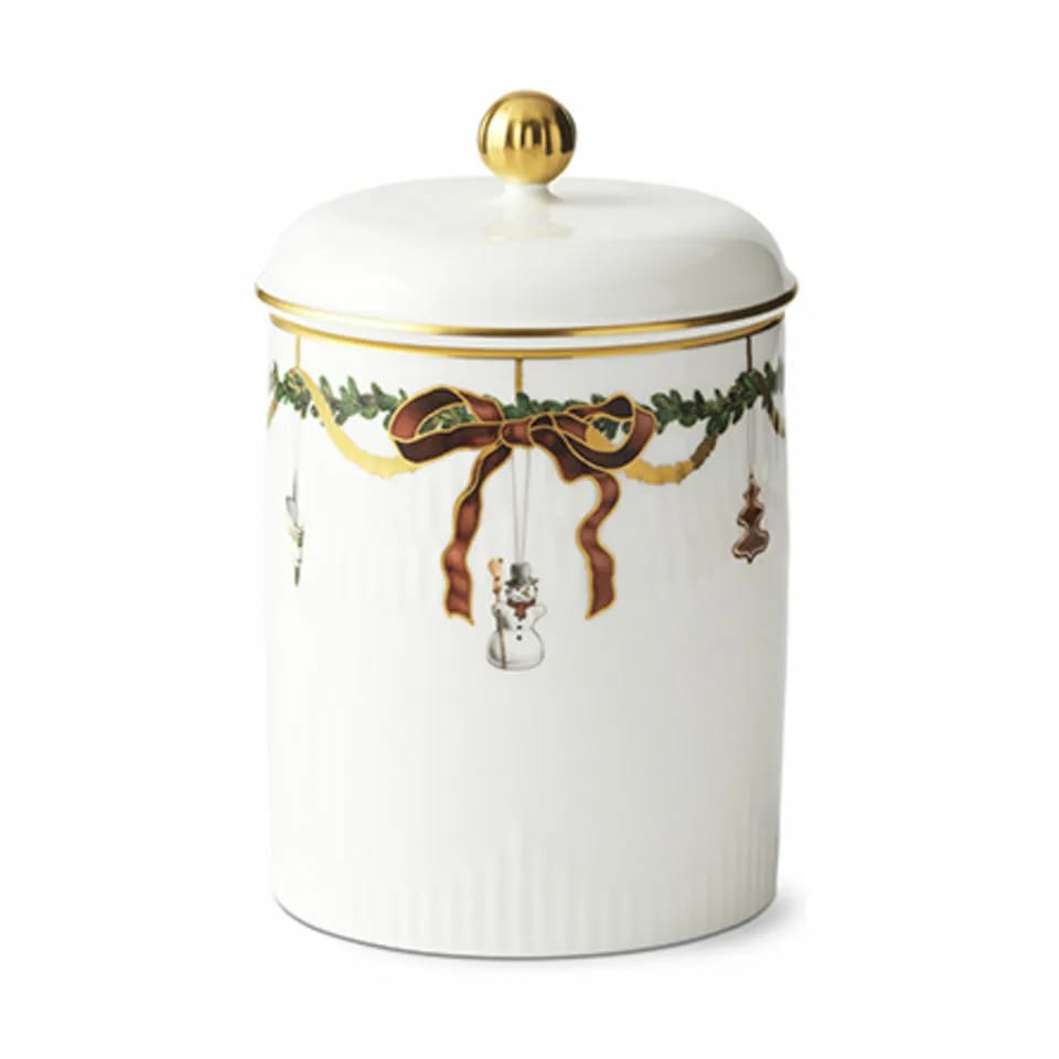 Royal Copenhagen Krukker med låg Stjerne Riflet Jul Krukke m. låg i hvid, 16 cm, 1