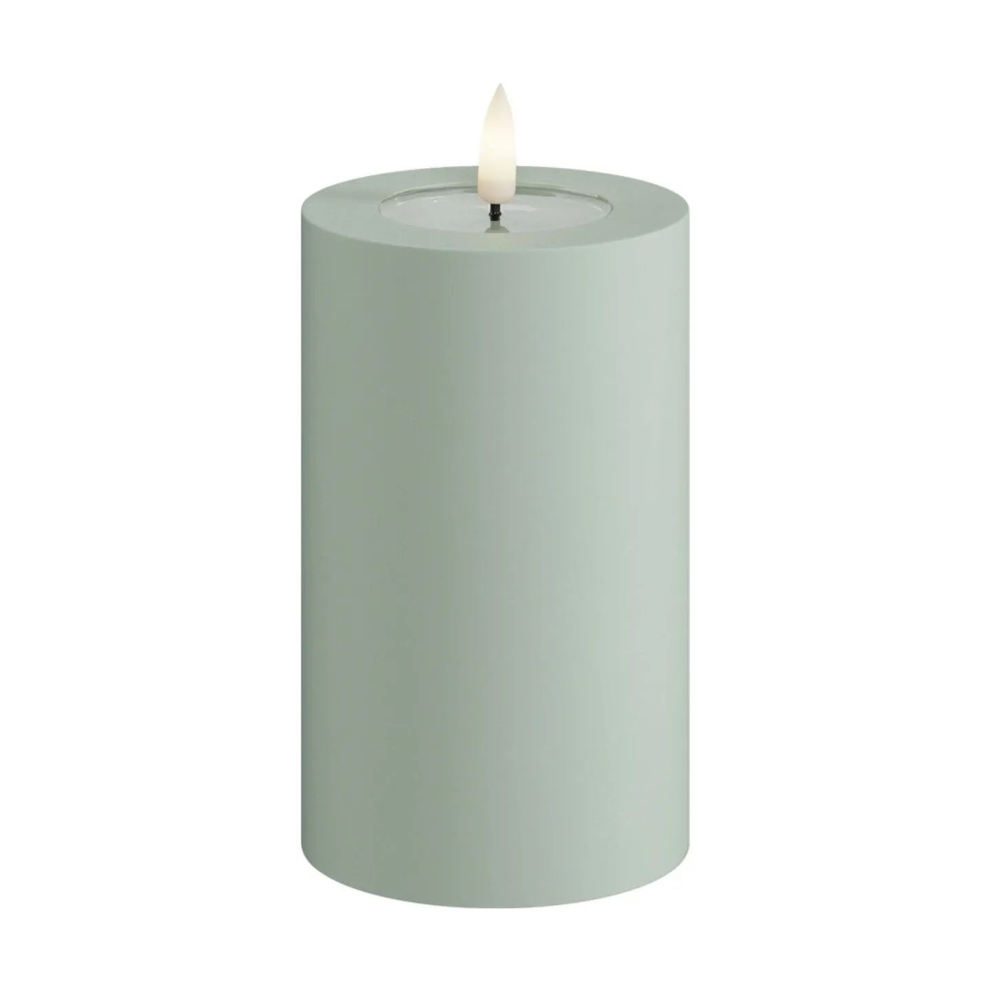 Deluxe Homeart LED-lys Real Flame LED Udendørs Bloklys i Salvie Green , H12,5 x Ø7,5 cm, 1