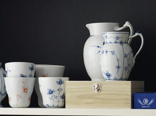 Royal Copenhagen Serveringskander Blå Mega Riflet Kande i 90 cl, 3