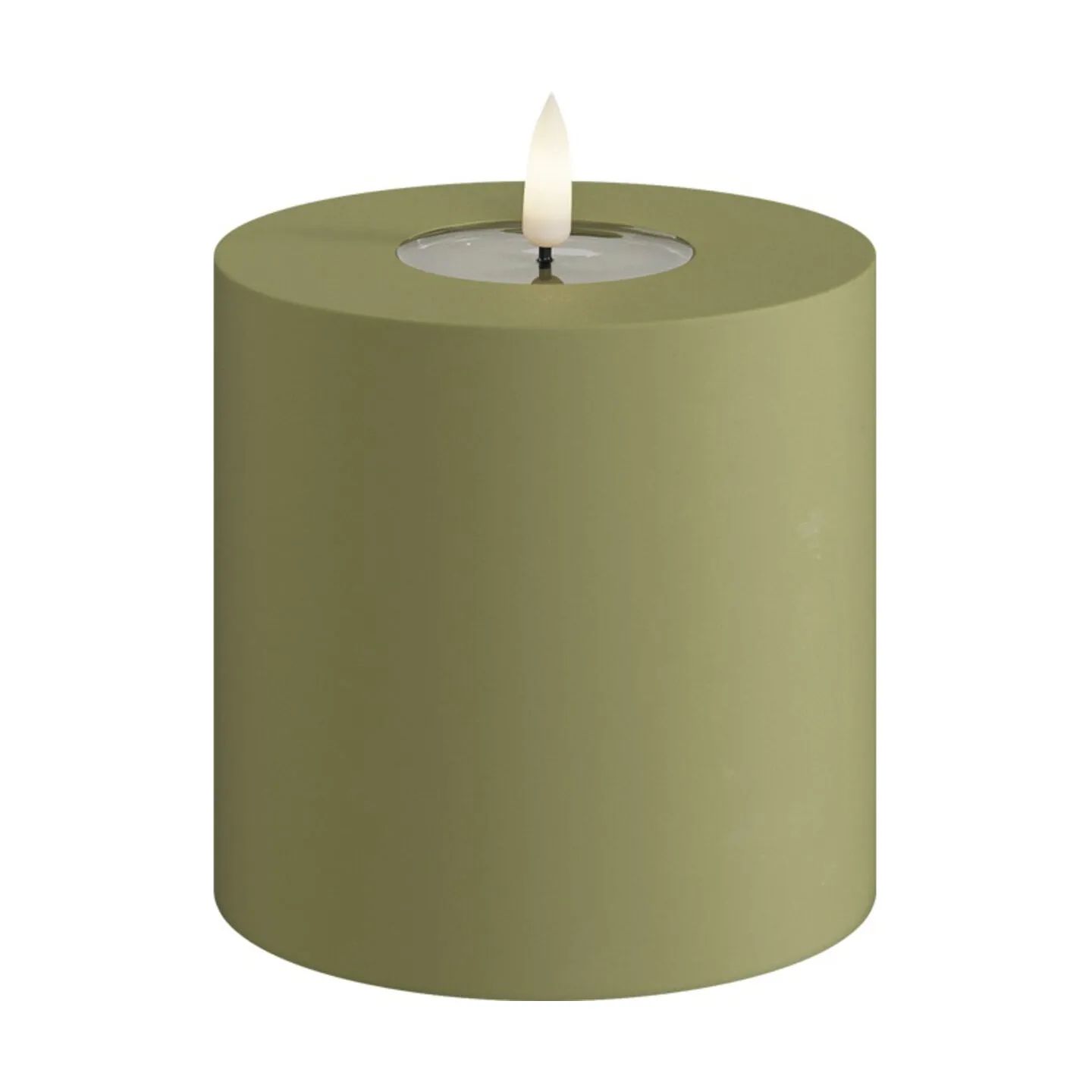 Deluxe Homeart LED-lys Real Flame LED Udendørs Bloklys i Oliven Grøn, 10 cm, 1