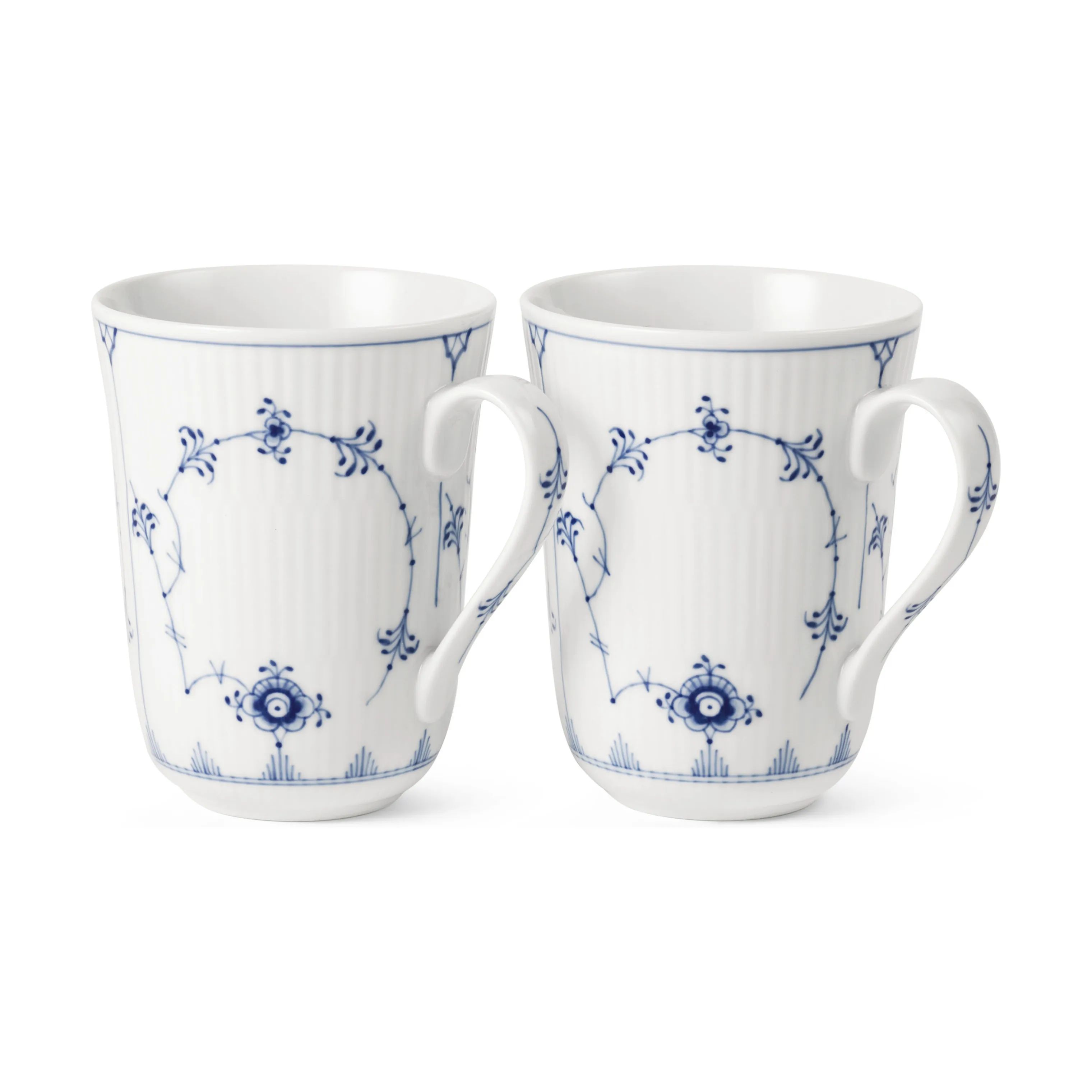 Royal Copenhagen Krus og kopper med hank Musselmalet Riflet Krus - 2 stk. i Hvid/koboltblå, 1