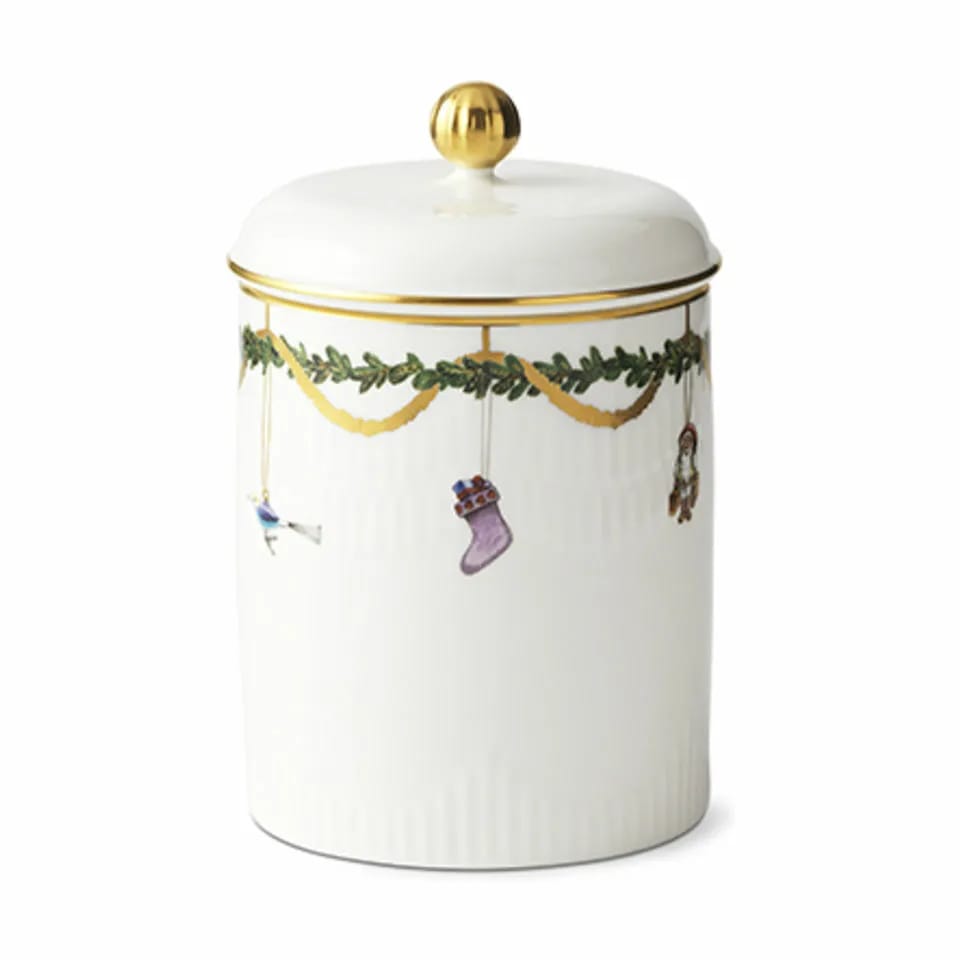 Royal Copenhagen Krukker med låg Stjerne Riflet Jul Krukke m. låg i hvid, 16 cm, 4