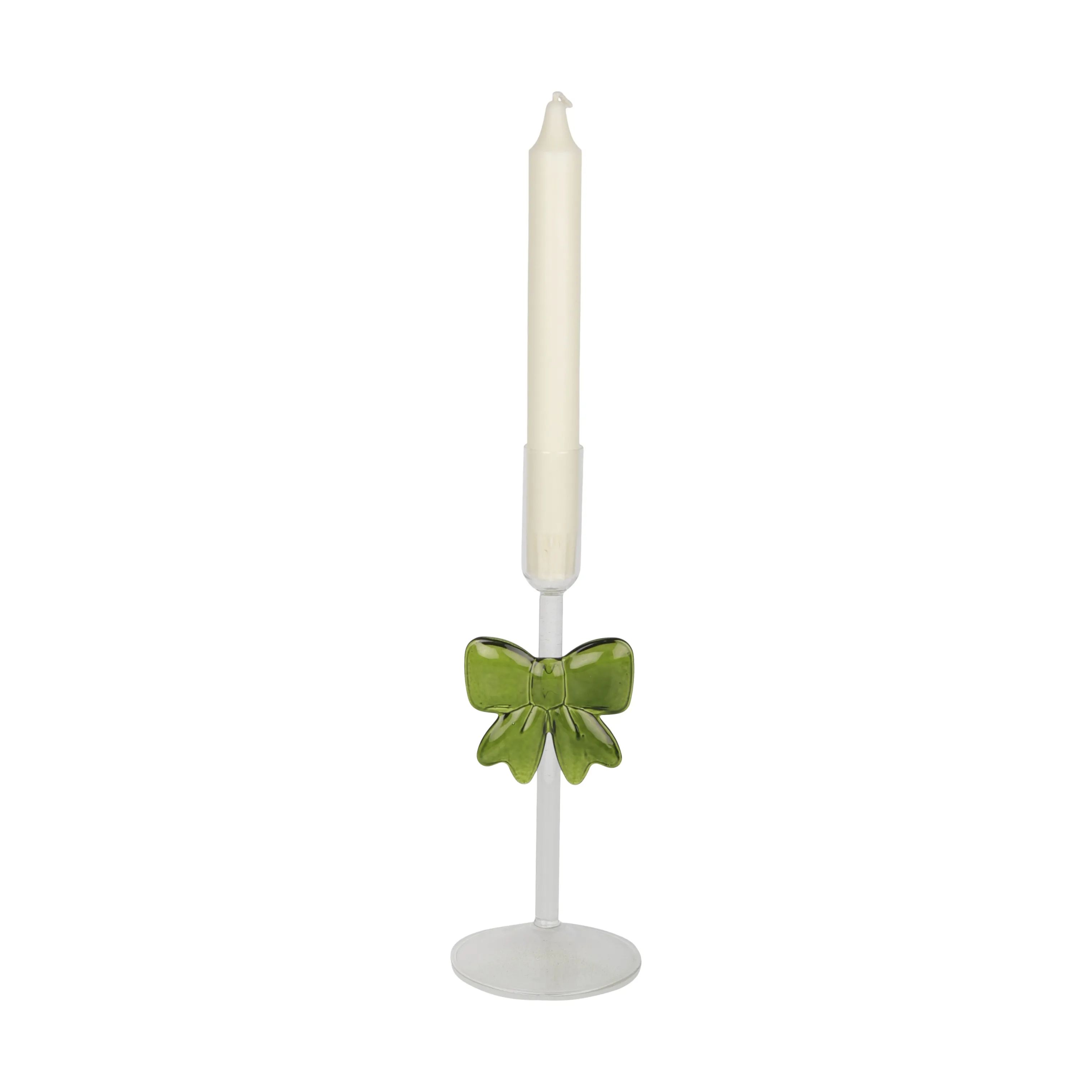 Casa Christmas Kronelysestage Lysestage i klar/med grøn sløjfe, 23 cm, 3