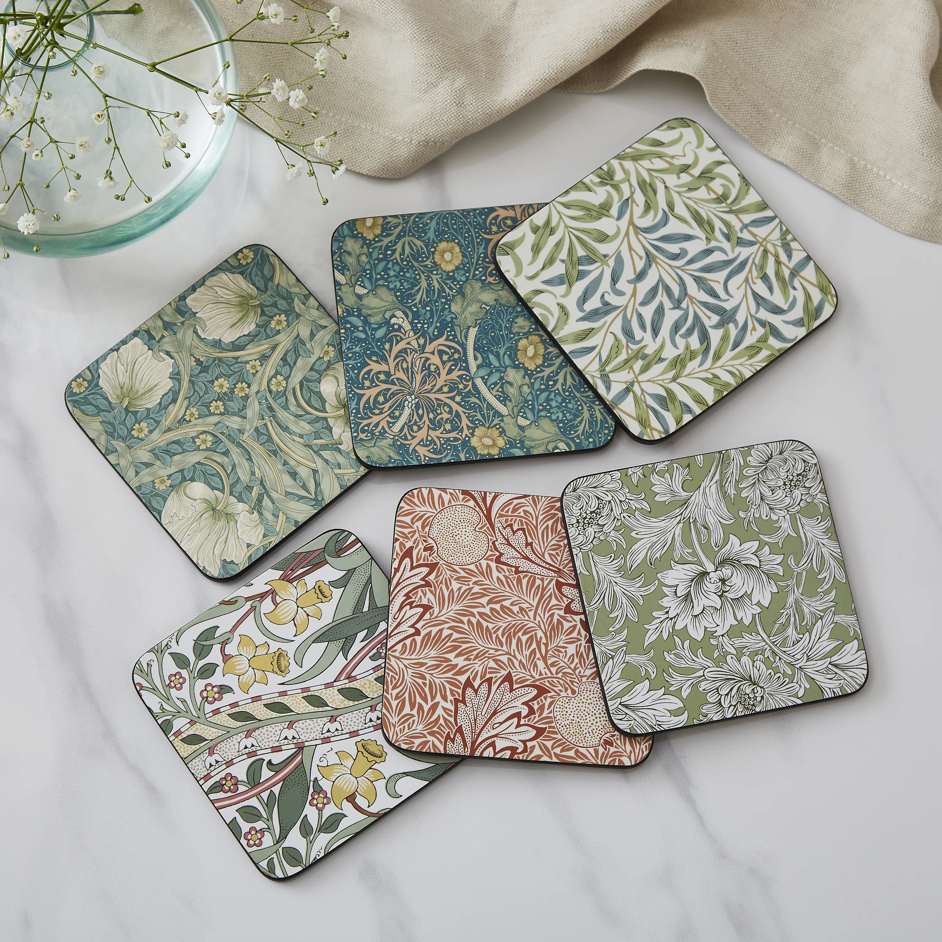Pimpernel Glasbrikker og coasters Morris & Co Glasbrikker - 6 stk. i Multifarvet/grøn, 3
