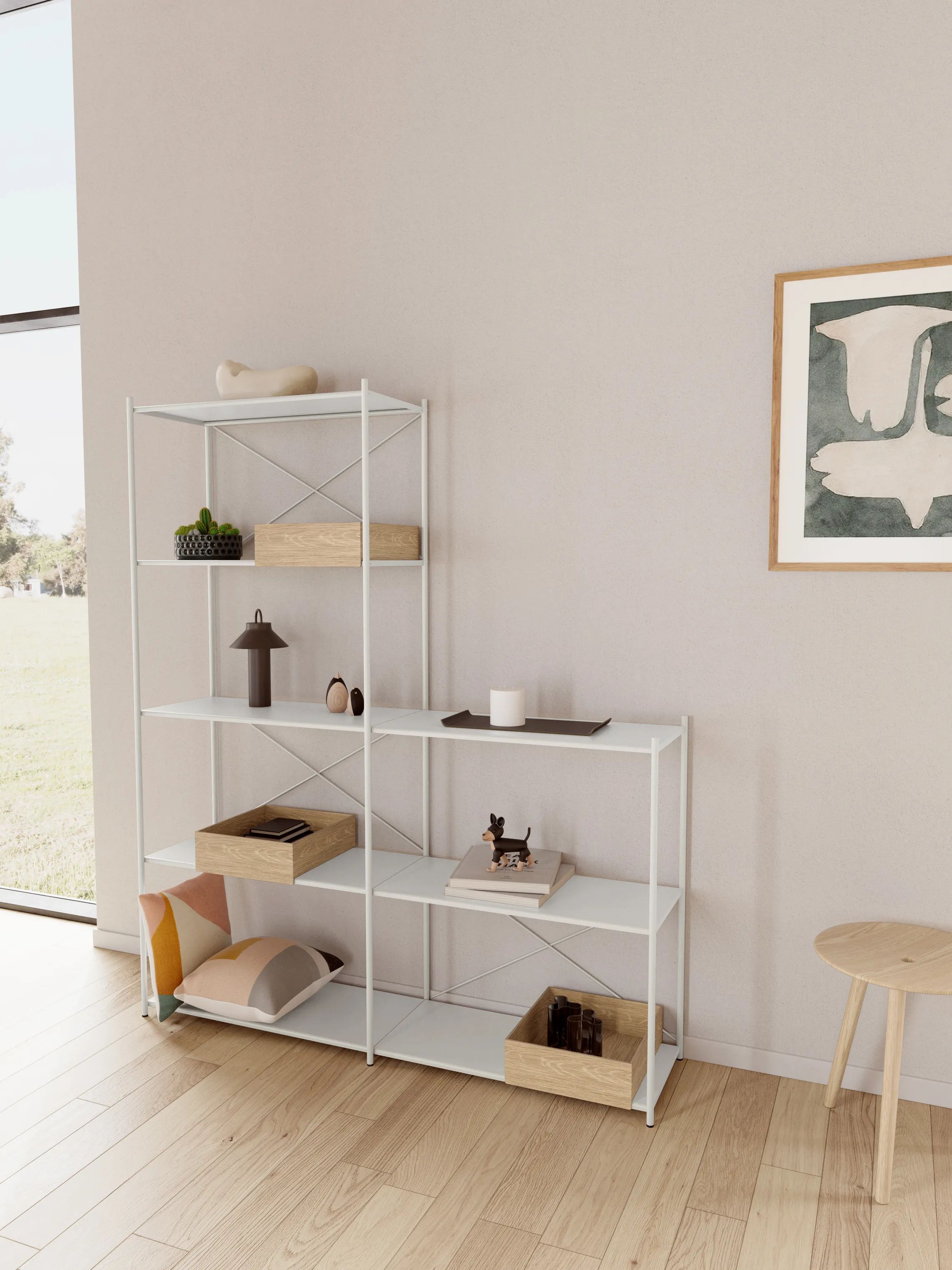 Novoform Reoler og tilbehør Arturo 3-Etagers tilbygningsreol i Light Grey, 91 cm, 2