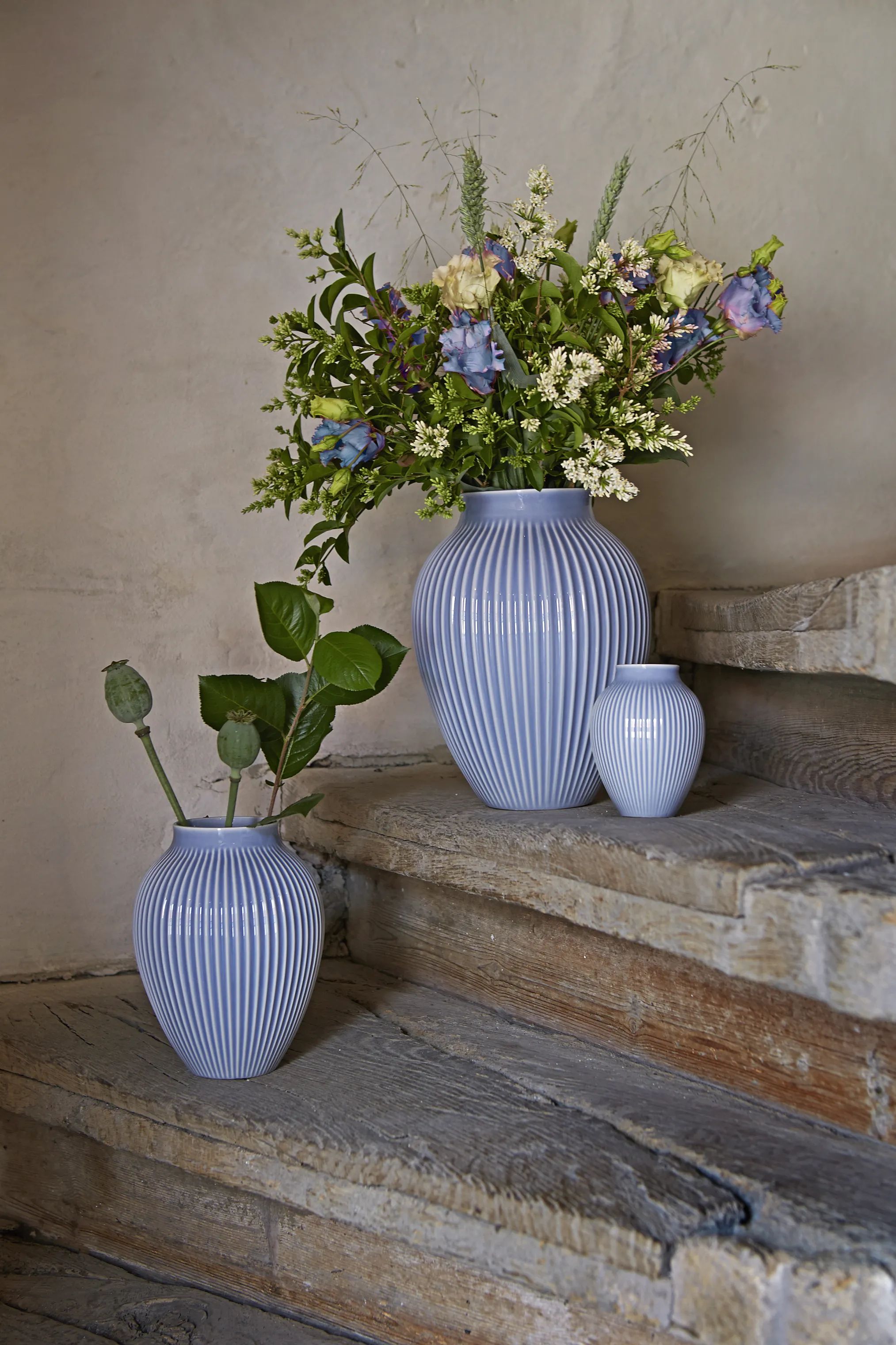 Knabstrup Keramik Vaser Riller Vase i Lavendelblå, 12,5 cm, 2