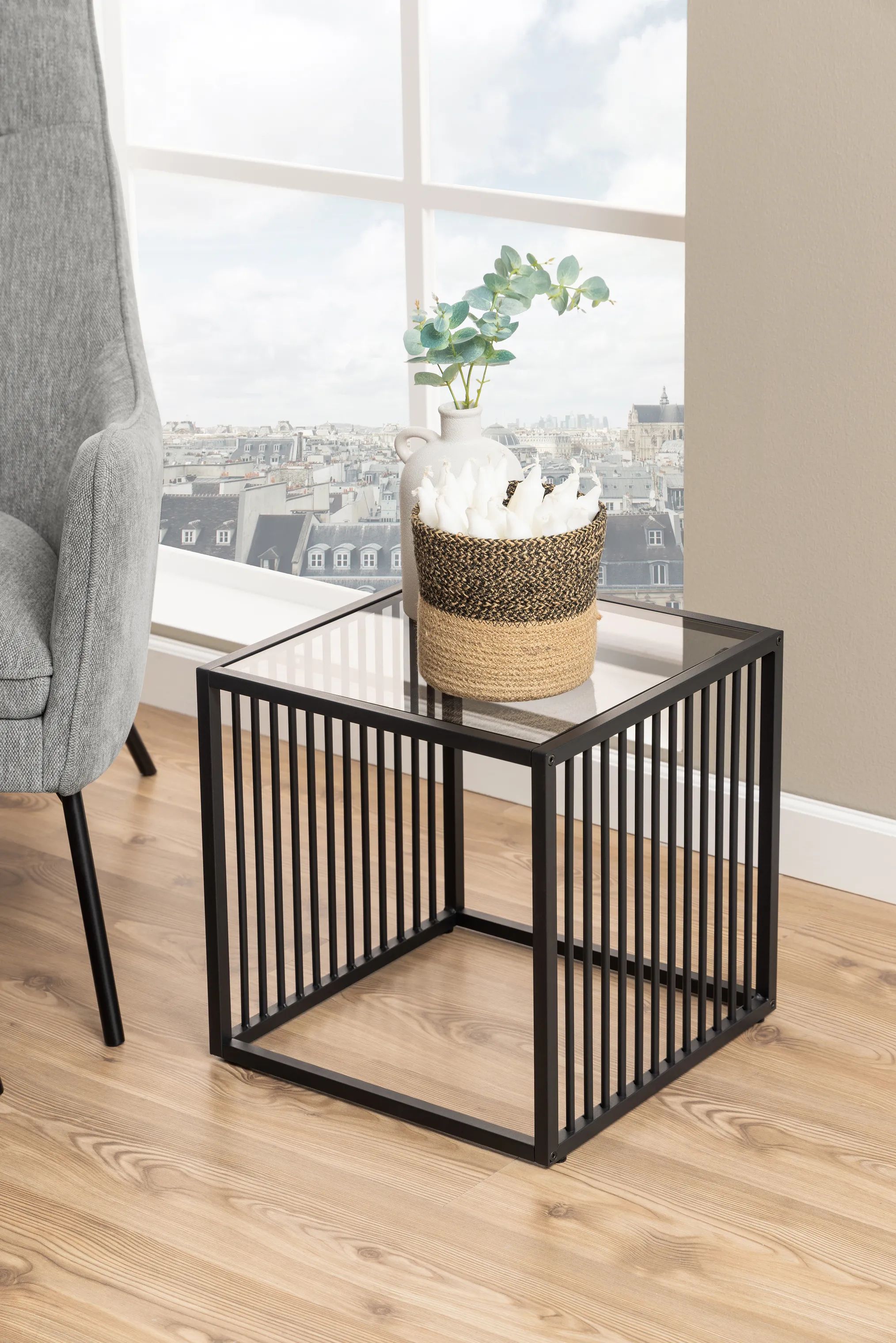 CASA Living Sideborde Strington Hjørnebord i Røg/sort, 40 cm, 2