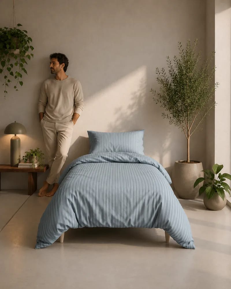 Casa Decór Sengetøj Dreamers Stripe Sengetøj i Steel Blue, B140 x L200 cm, 3