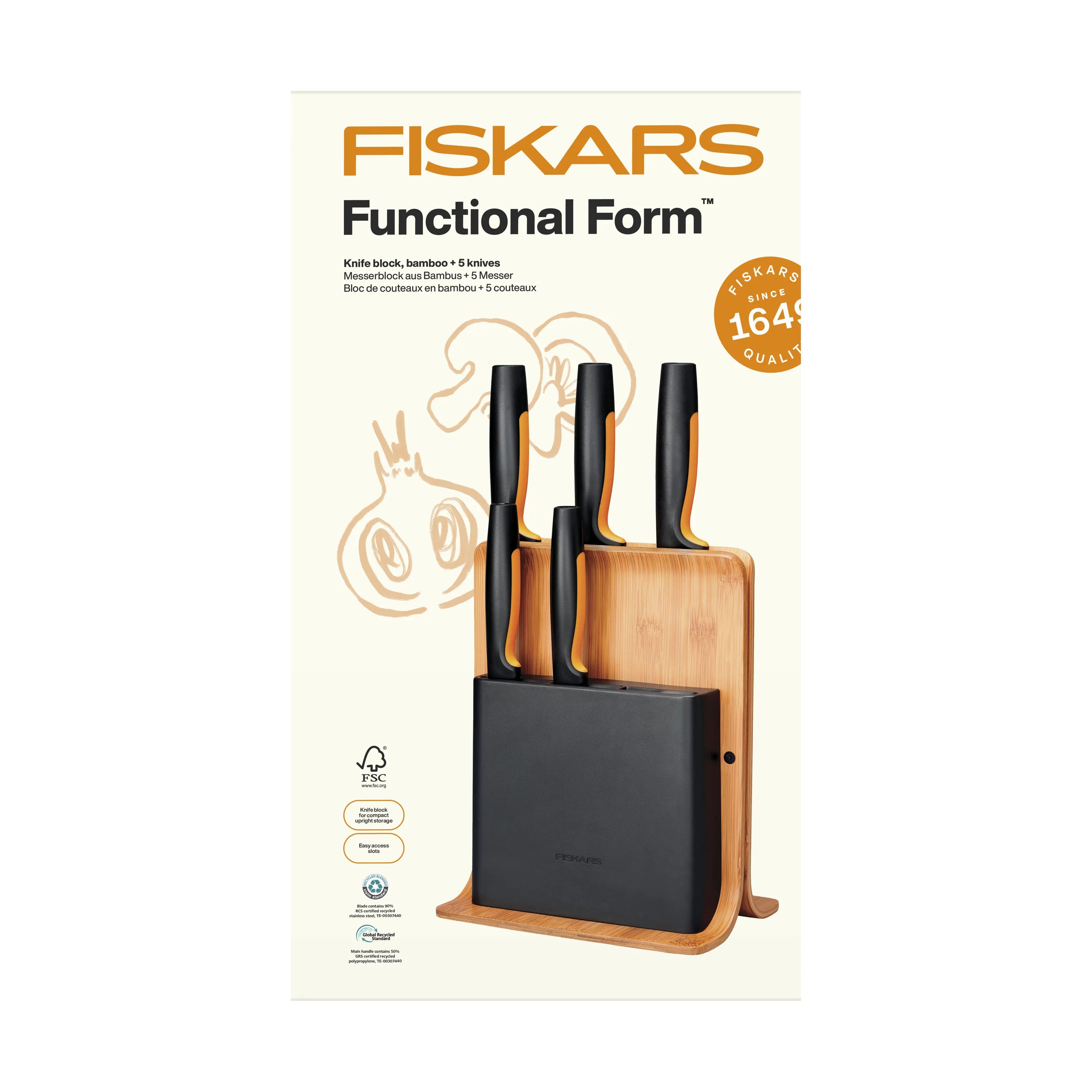 Fiskars Knivblokke med knive Functional Form Knivblok - 6 dele i Brun/Sort/Orange, 3