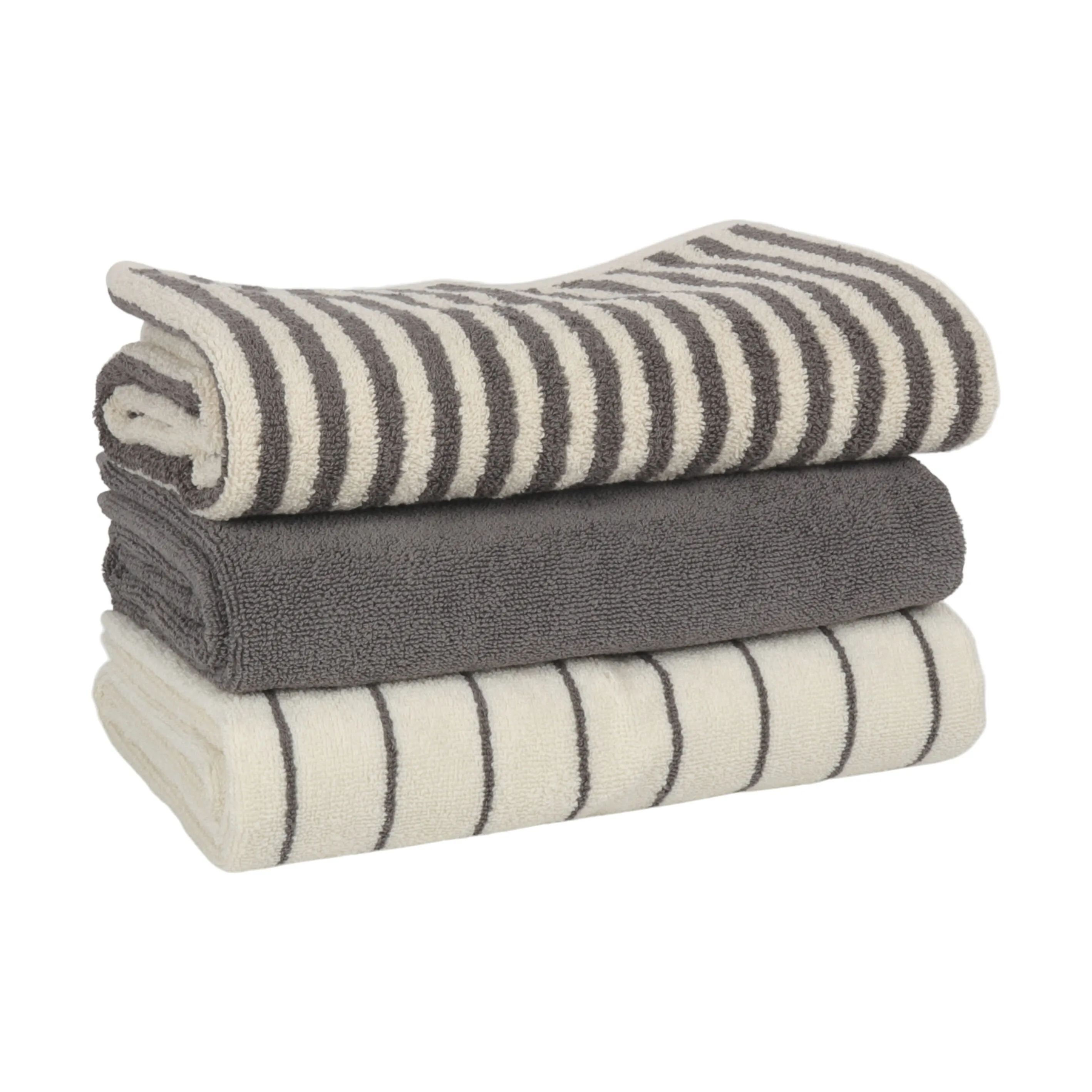 CASA Living Håndklæder Charmant Håndklæde i Grå bred stribe, B70 x L140 cm, 4