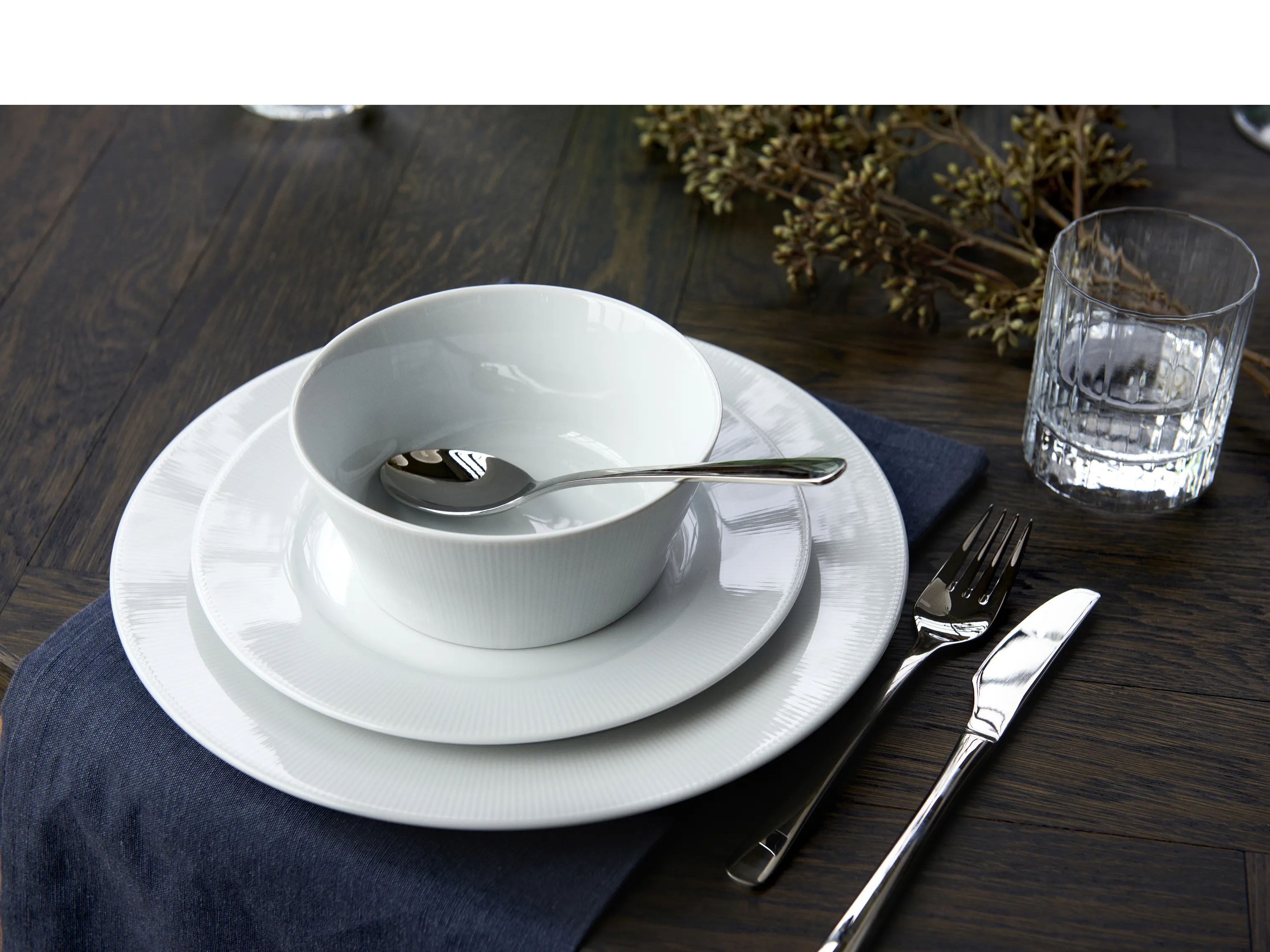 Pillivuyt Middagstallerkener Eventail Tallerken i Hvid, 22 cm, 3