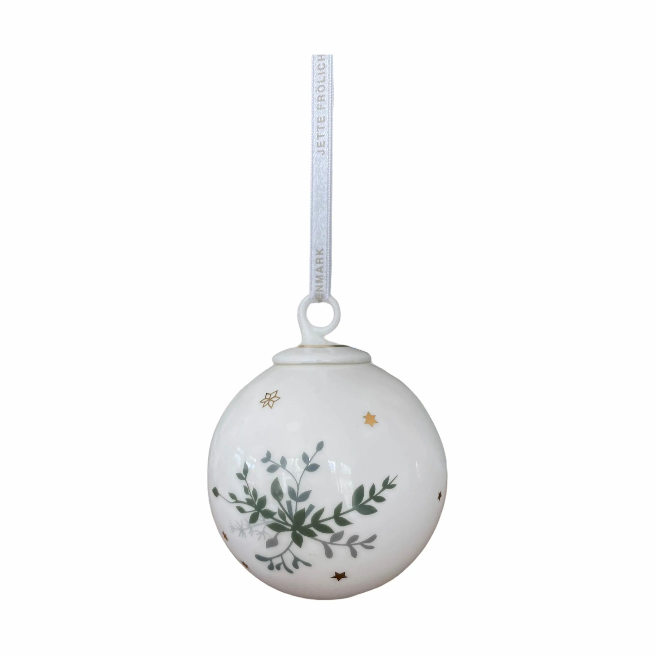 Jette Frölich Design Juleophæng Vinterstjerner Porcelænskugle i Grøn/guld, 1
