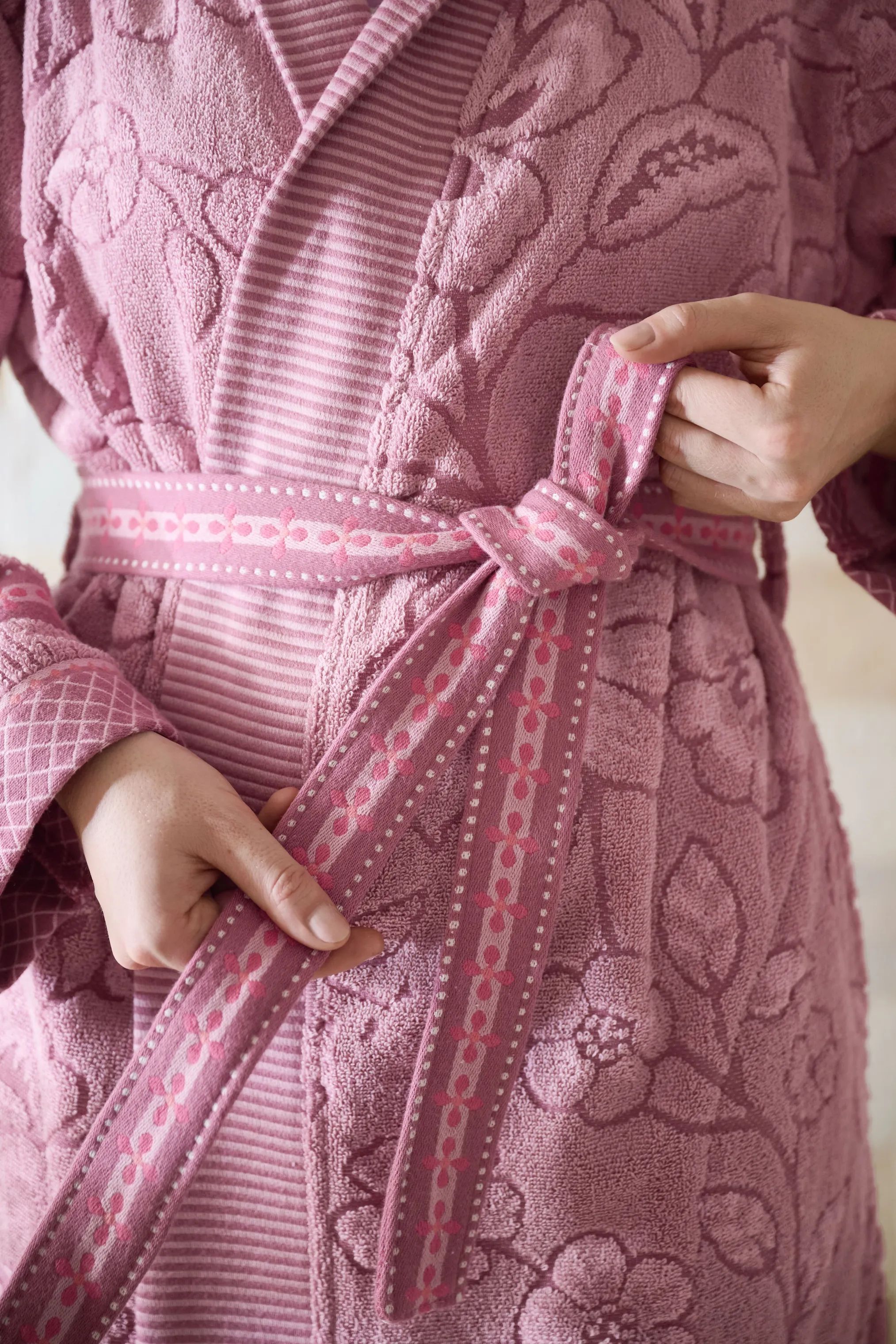 PIP Studio Morgenkåber Jasmin Jacquard Badekåbe i Light Pink, Str. XL, 3