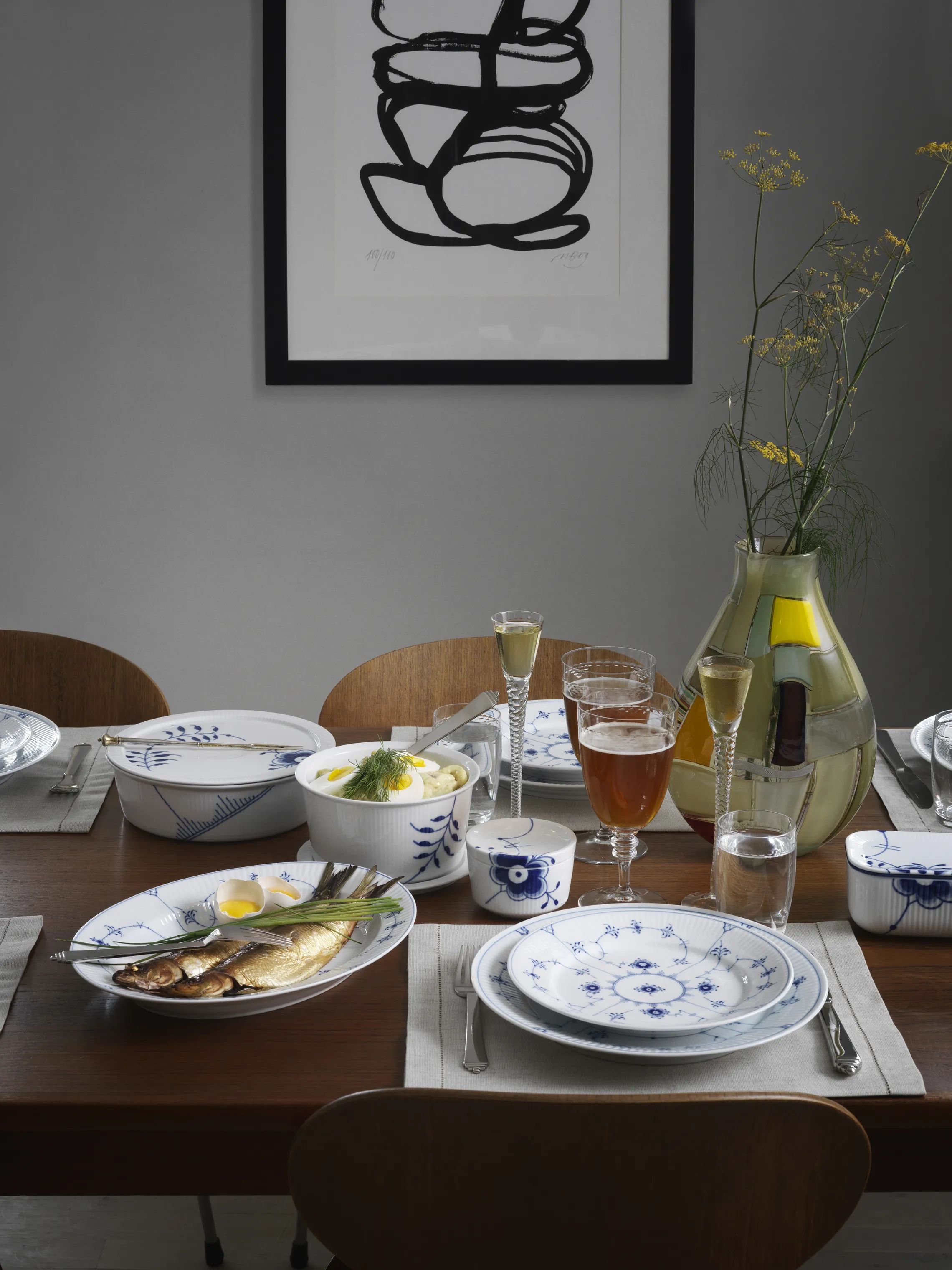 Royal Copenhagen Smørbokse Blå Mega Riflet Smørboks i Koboltblå/hvid, 3