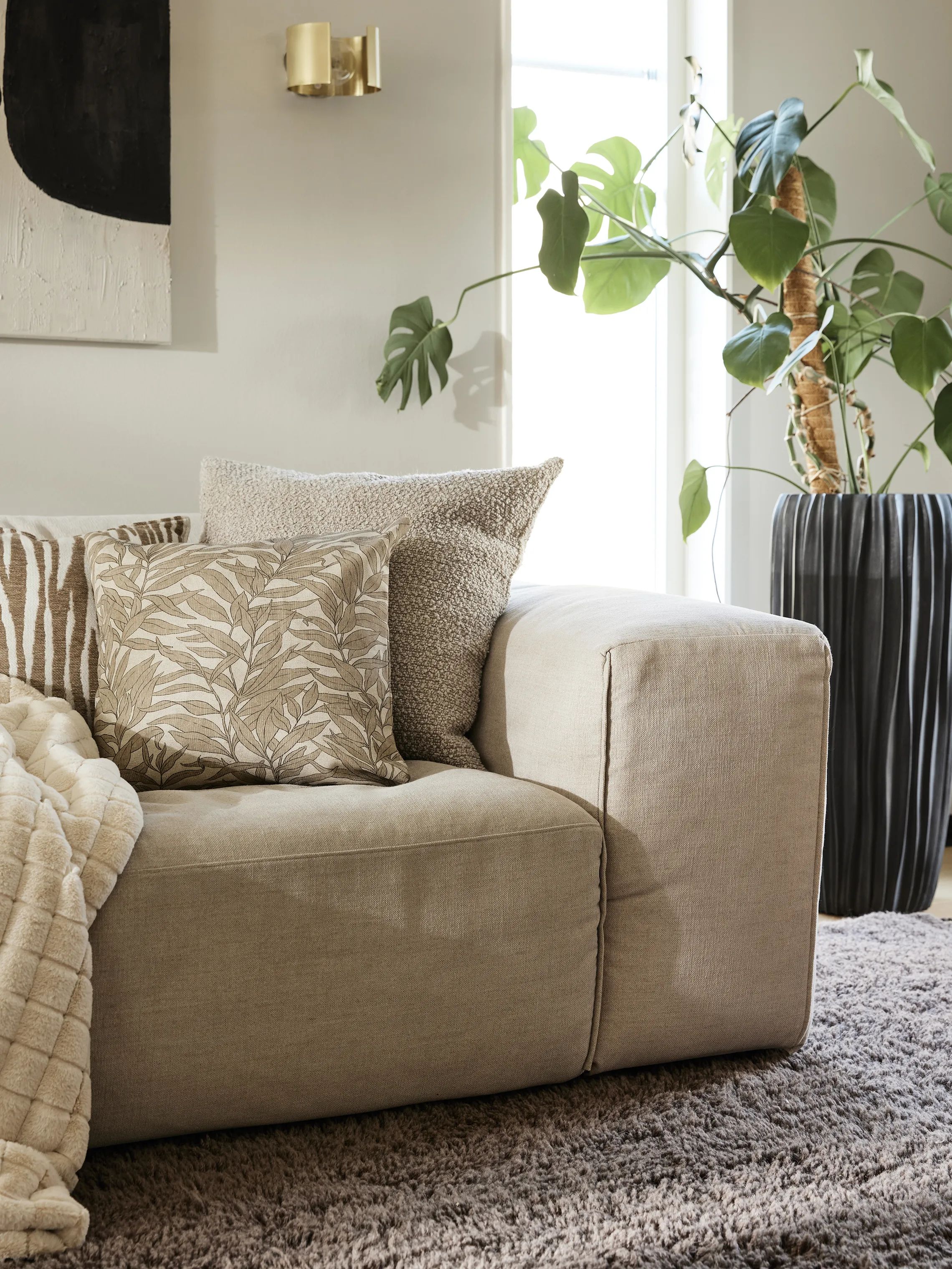 Svanefors Pyntepudebetræk Blad Pudebetræk i Beige, 2
