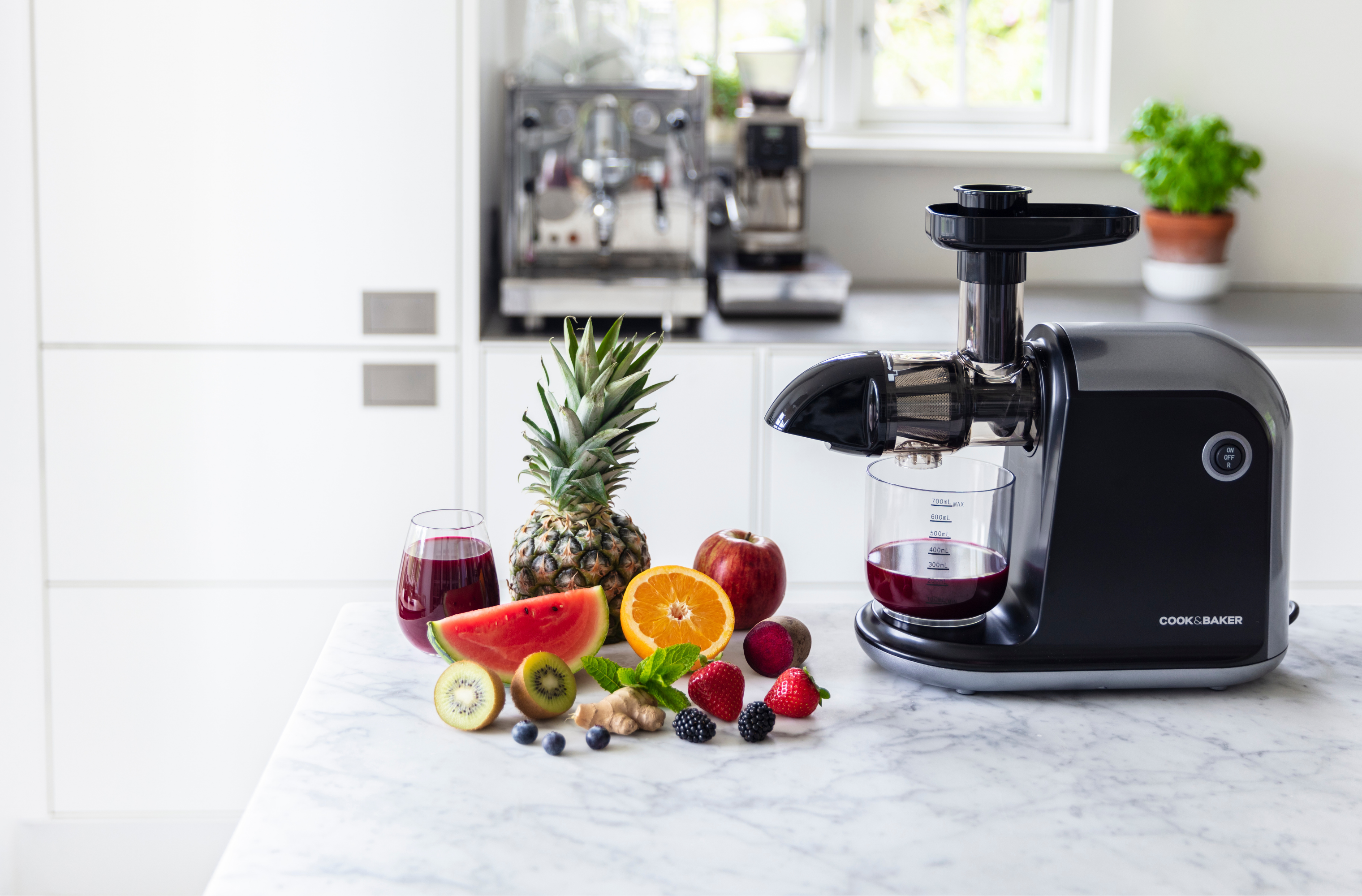 Slowjuicer fra Cook & Baker med frugt