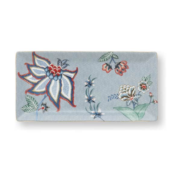 Square Oriental Flower Festival Sushisæt - 5 dele, blue flowers, large