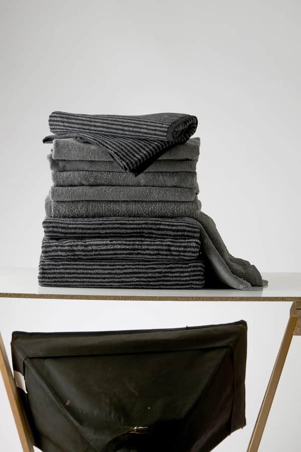 Basic Håndklæde, stribet grå, large