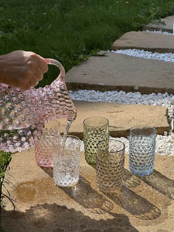 Hobnail Vandglas, blue smoke, large