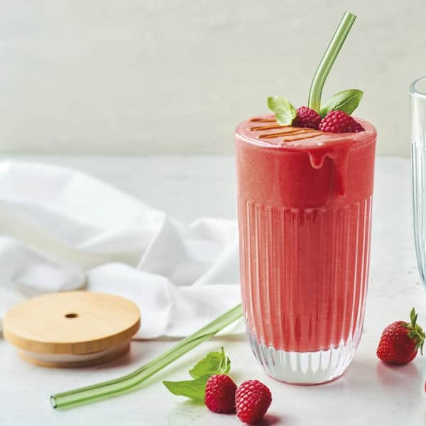 Smoothieglas m. Låg og Sugerør, klar, large