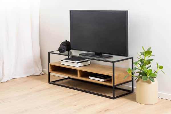 Randolf TV-bord, brun/sort/klar, large