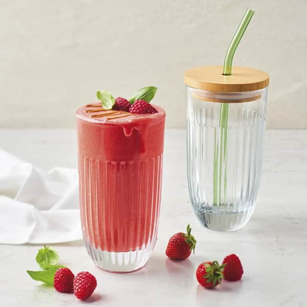 Smoothieglas m. Låg og Sugerør, klar, large