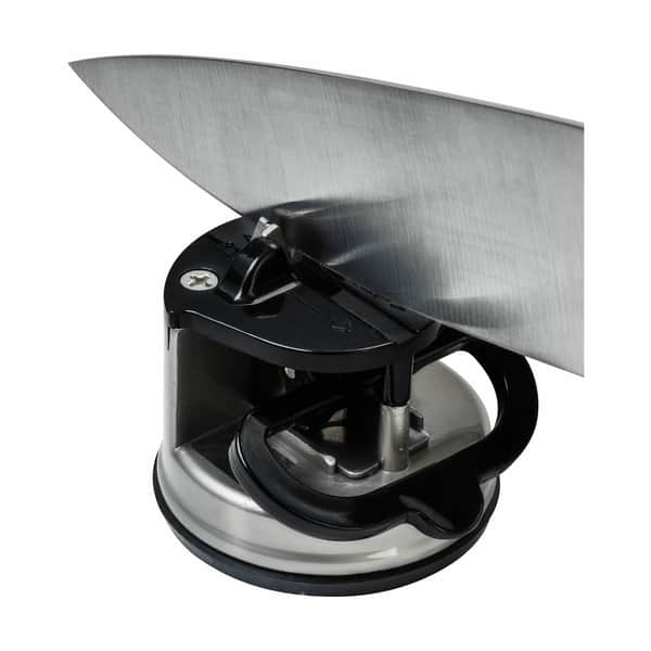 AnySharp Pro Metal Messenslijper, Handsfree Veiligheid, PowerGrip Zuigkracht, Slijpt Alle Keukenmessen, Ideaal voor Gehard Staal & Kartel, Werelds Beste, Compact, Messing Metaal