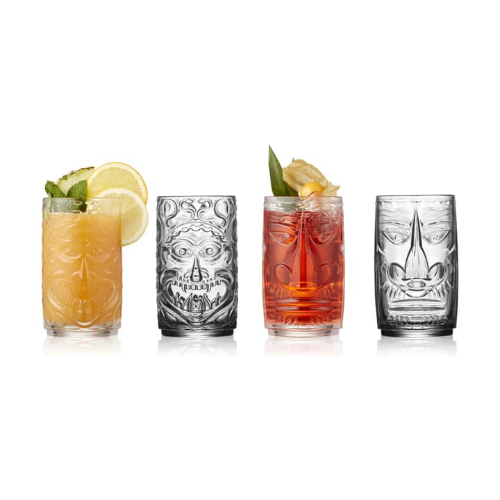 Ceramic Tiki Mugs Set of 4 Tiki Glasses, Exotic Cocktail Glasses, Hawaiian Party Mugs, Tiki Drinking Cups with Coaster and Straws, for Mai Tai, Pina Colada, Tiki Bar Professional Barware